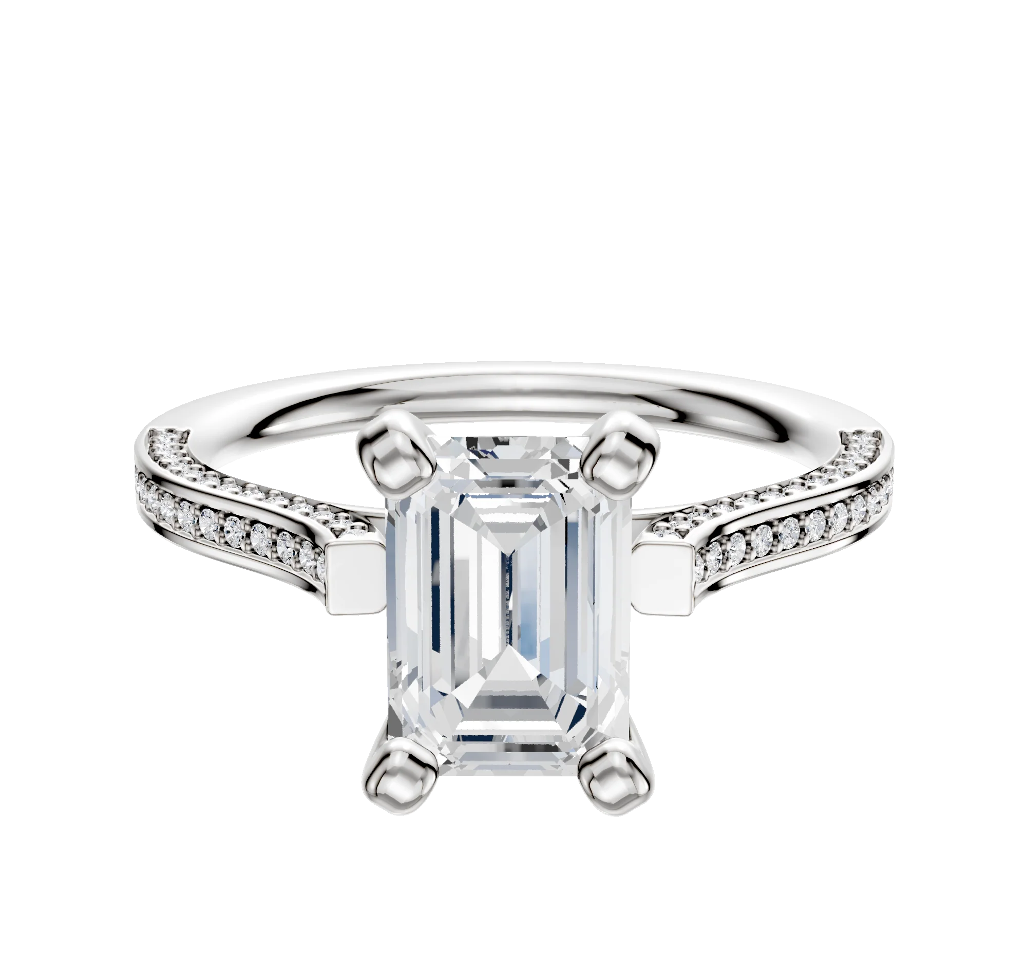 18K White Gold 4 Prong Cathedral Flat 3-Row-Pave 2.0mm Engagement Ring