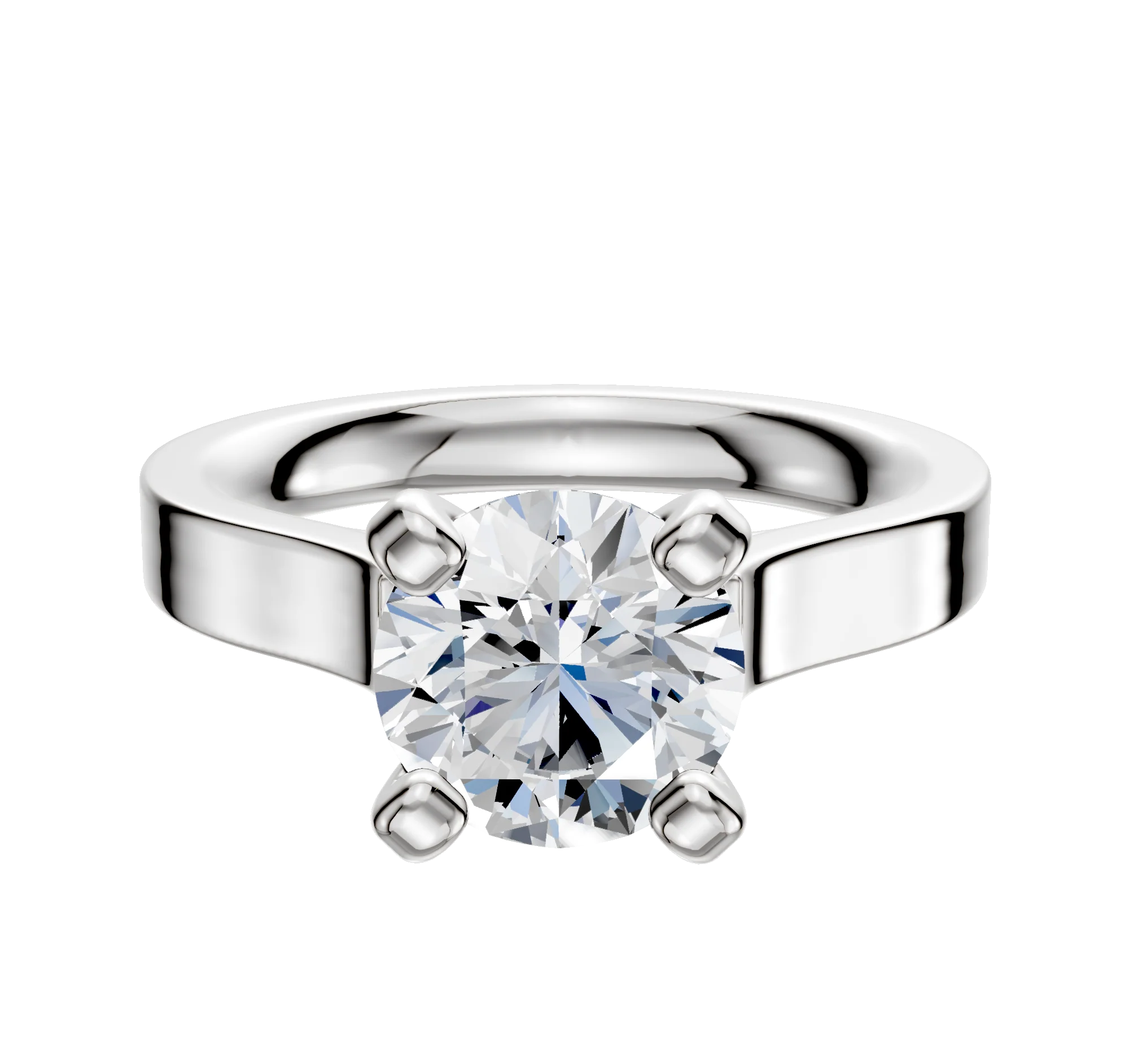 18K White Gold 4 Prong Cathedral Flat 3.0mm Engagement Ring