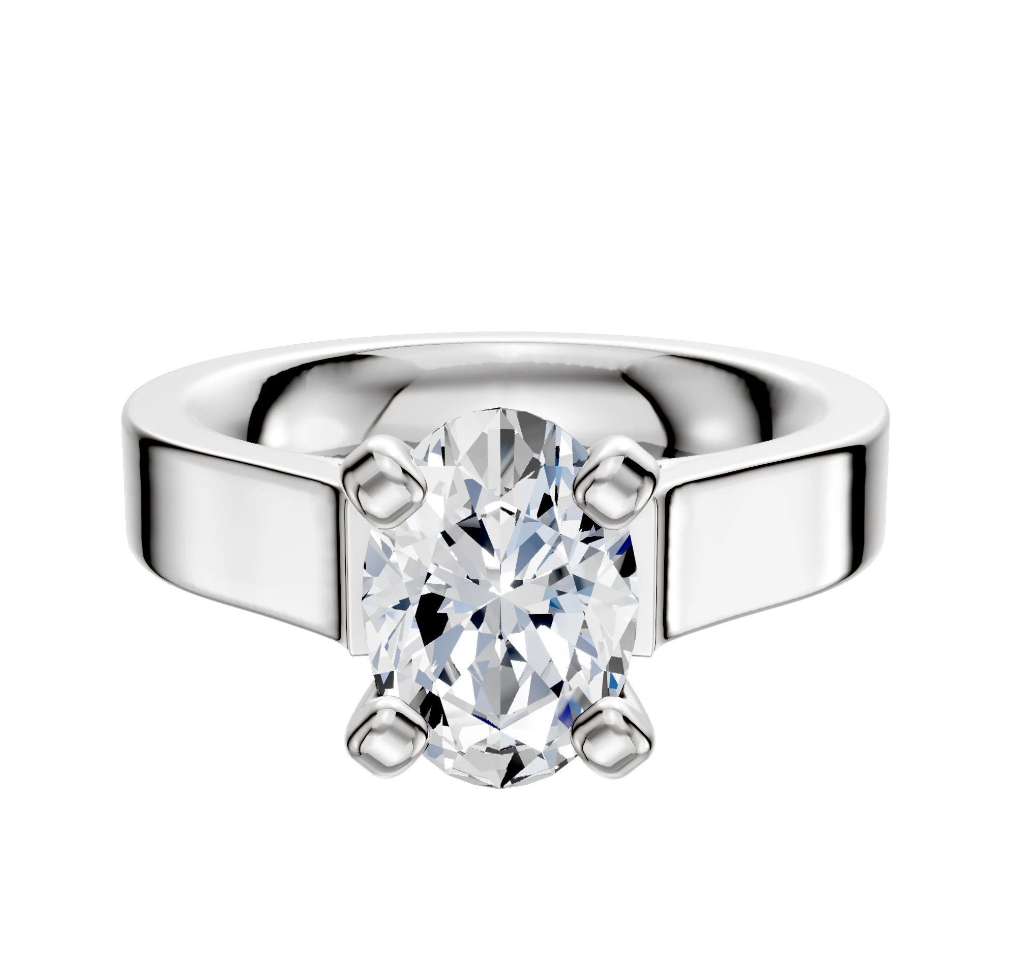 18K White Gold 4 Prong Cathedral Flat 4.0mm Engagement Ring