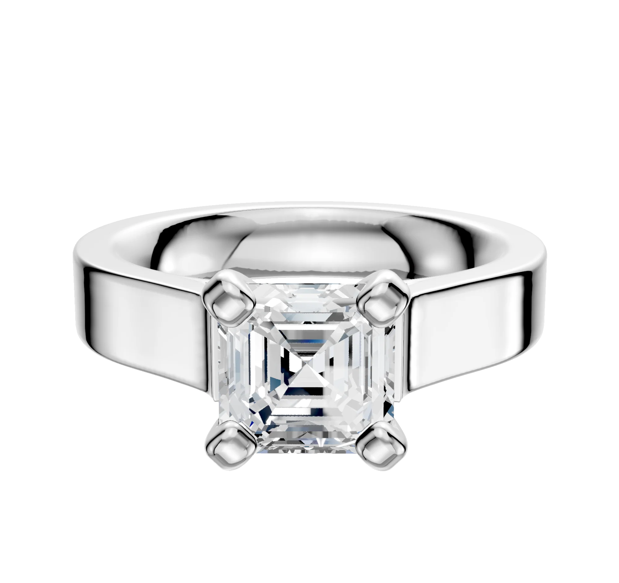 18K White Gold 4 Prong Cathedral Flat 4.0mm Engagement Ring