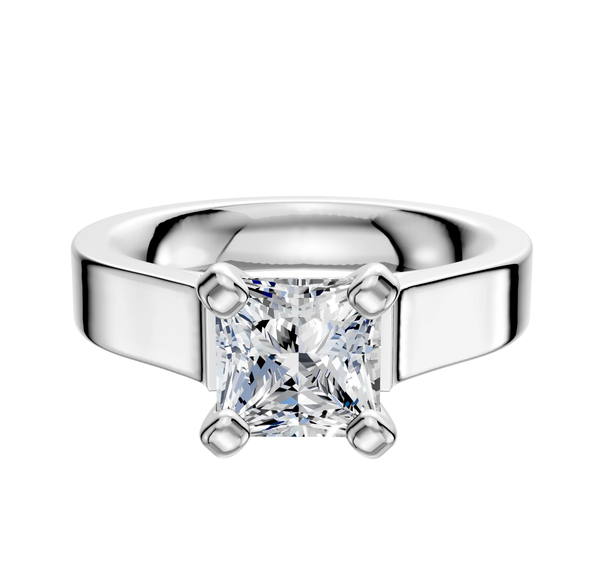18K White Gold 4 Prong Cathedral Flat 4.0mm Engagement Ring