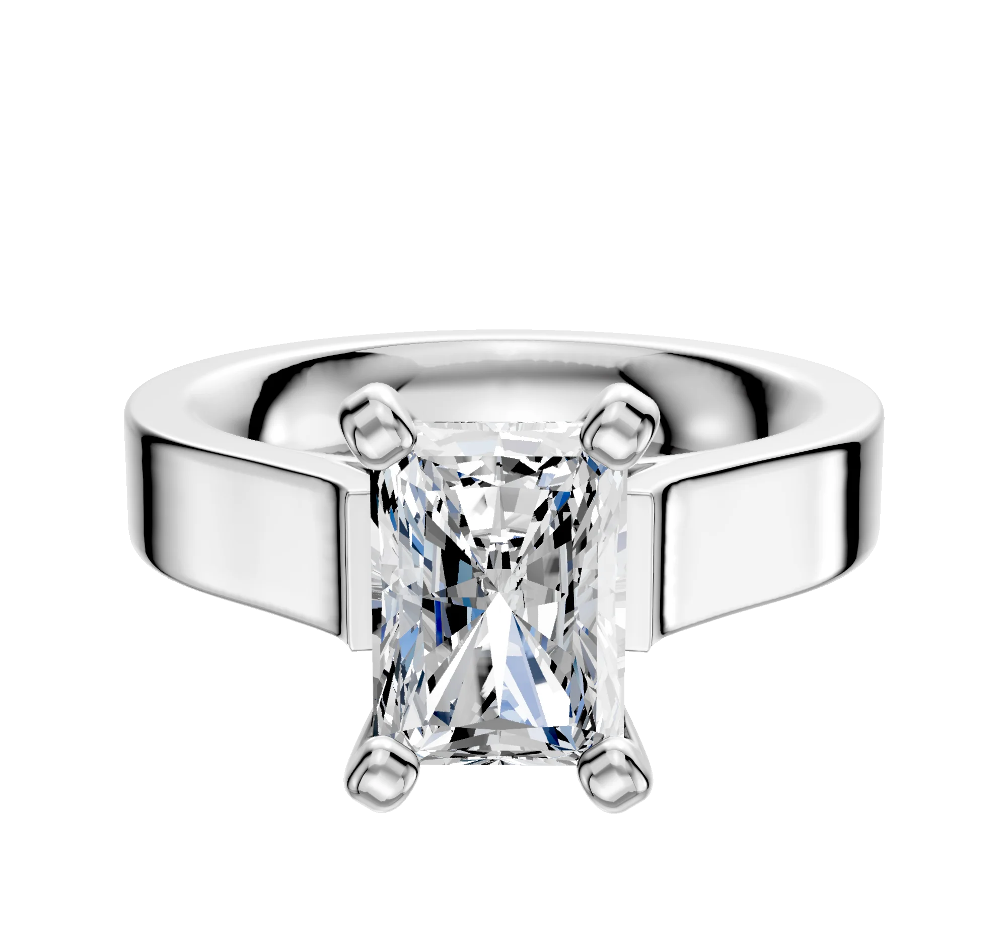 18K White Gold 4 Prong Cathedral Flat 4.0mm Engagement Ring