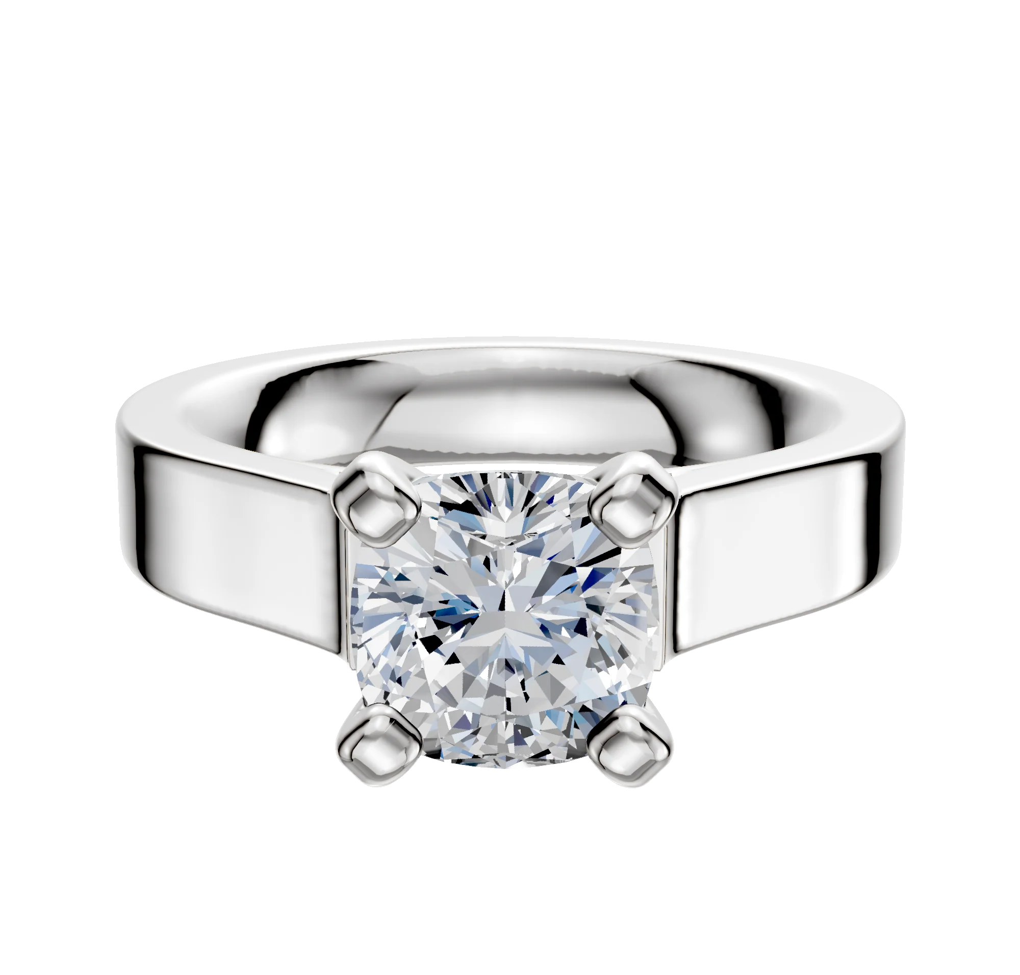 18K White Gold 4 Prong Cathedral Flat 4.0mm Engagement Ring