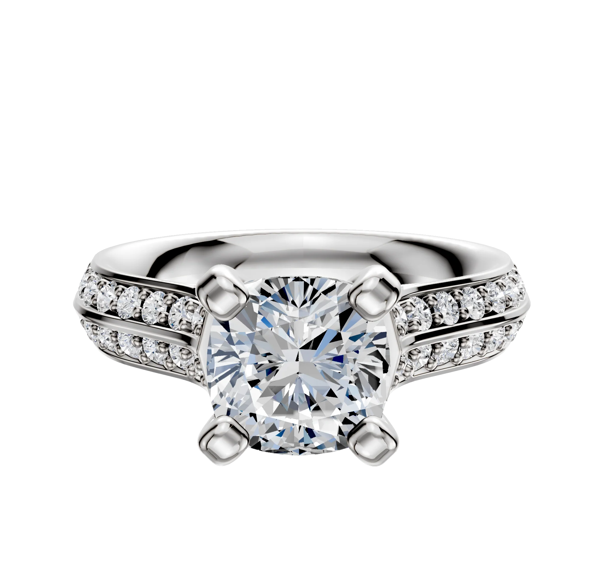 18K White Gold 4 Prong Cathedral Knife Edge 1-Row-Pave 2.5mm Engagement Ring