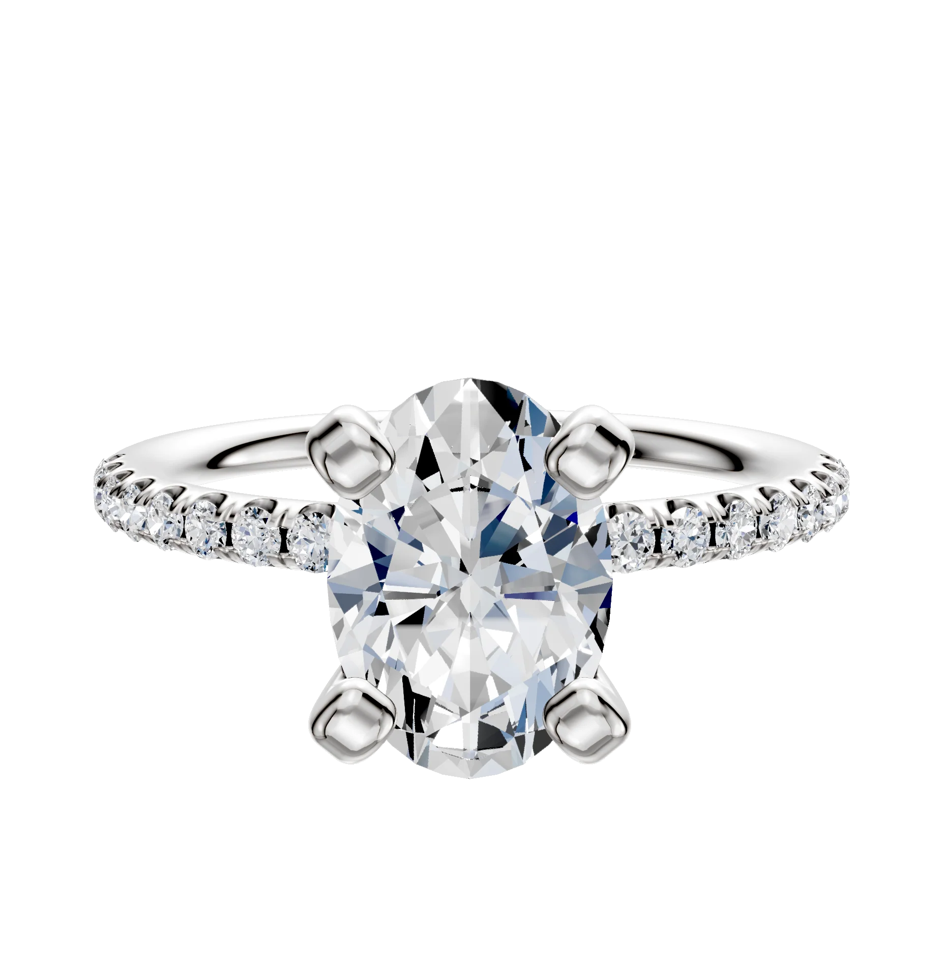 18K White Gold 4 Prong Classic Dome 1-Row-Pave 2.5mm Engagement Ring