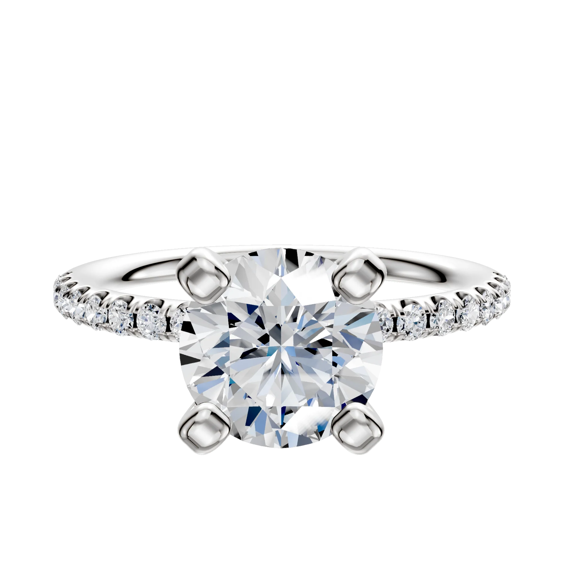 18K White Gold 4 Prong Classic Dome 1-Row-Pave 2.5mm Engagement Ring