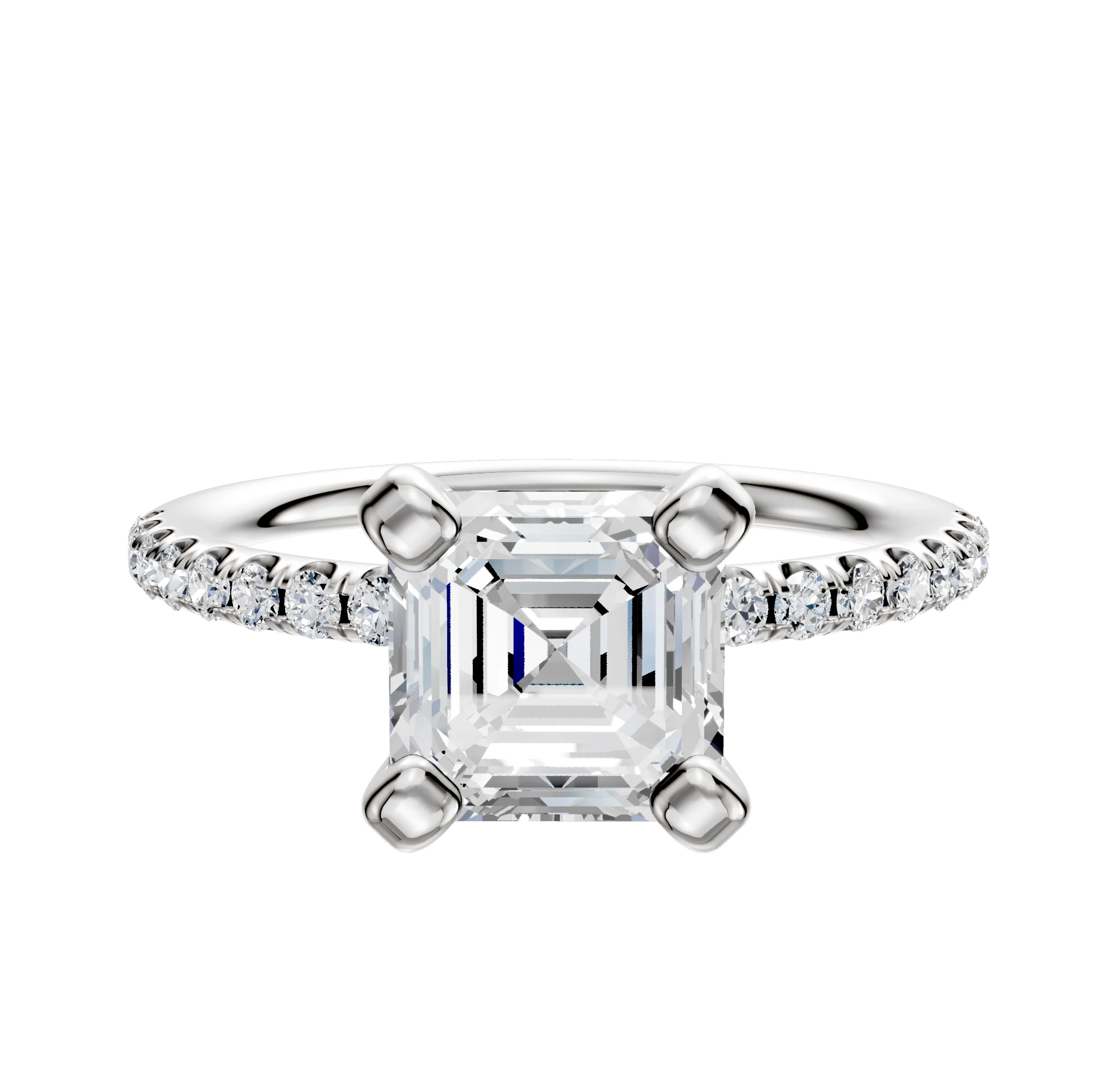 18K White Gold 4 Prong Classic Dome 1-Row-Pave 2.5mm Engagement Ring