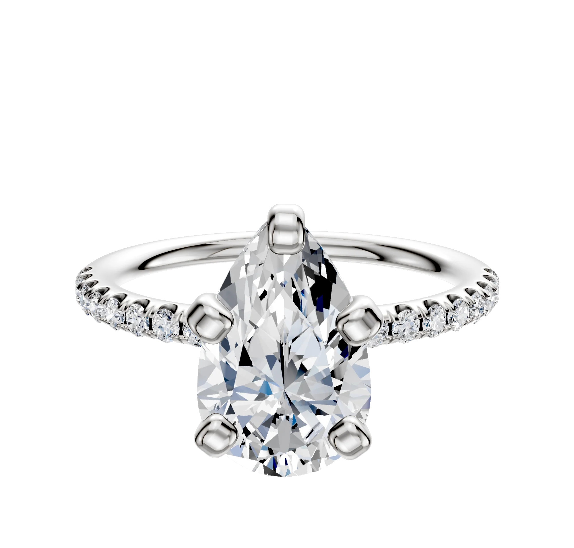 18K White Gold 4 Prong Classic Dome 1-Row-Pave 2.5mm Engagement Ring