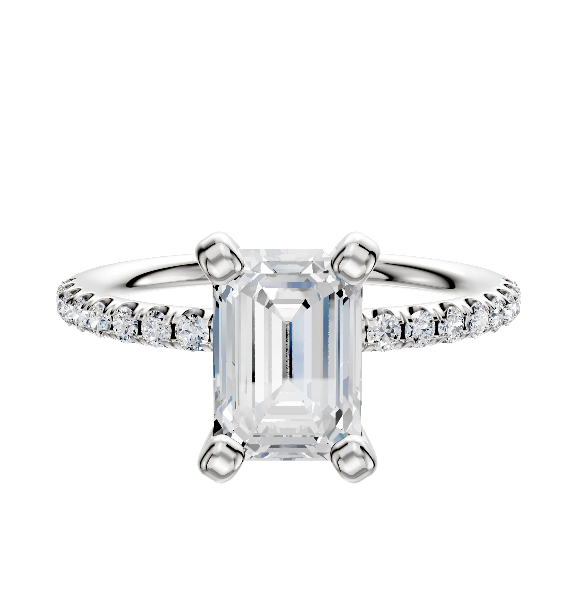 18K White Gold 4 Prong Classic Dome 1-Row-Pave 2.5mm Engagement Ring
