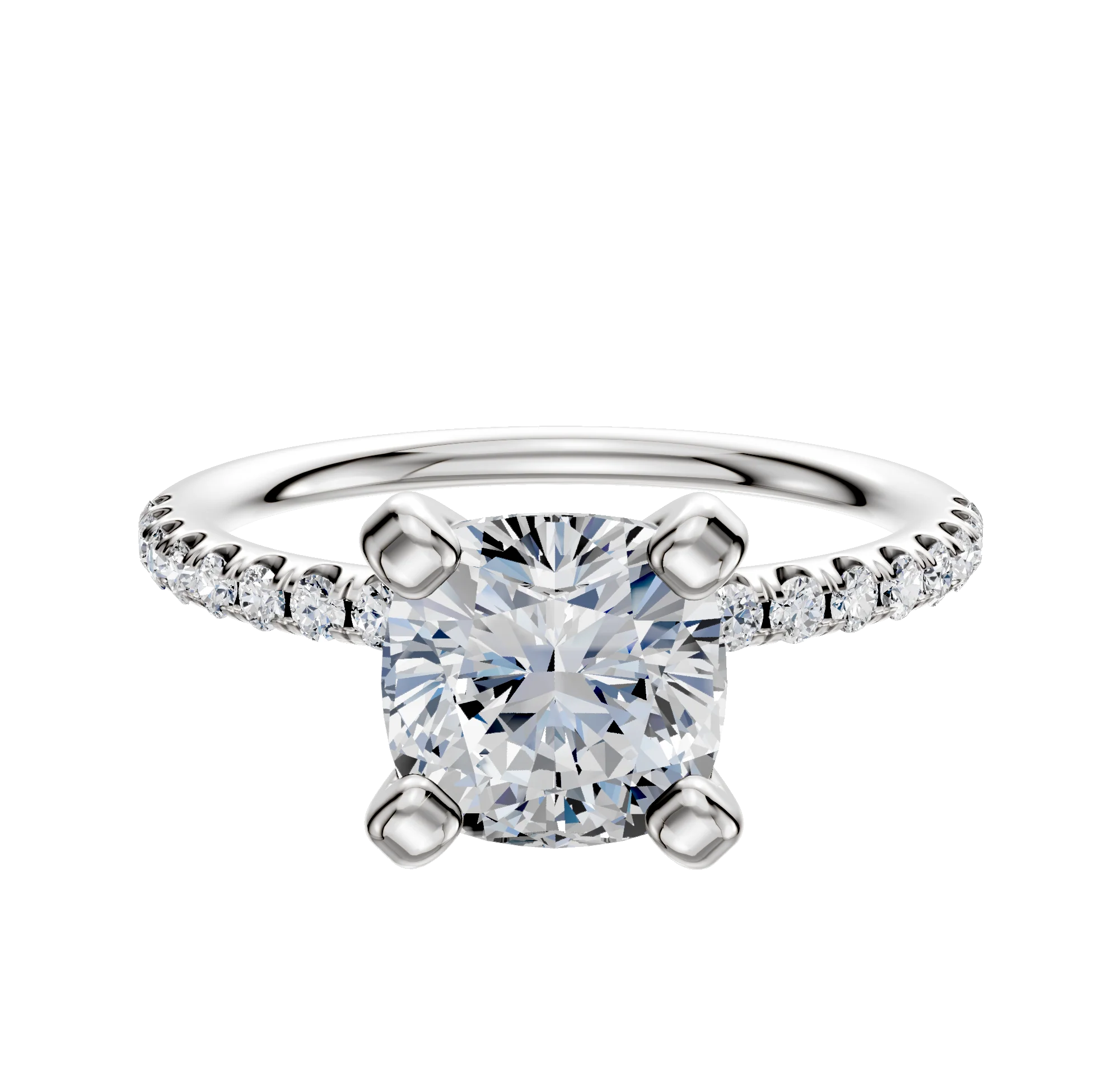 18K White Gold 4 Prong Classic Dome 1-Row-Pave 2.5mm Engagement Ring