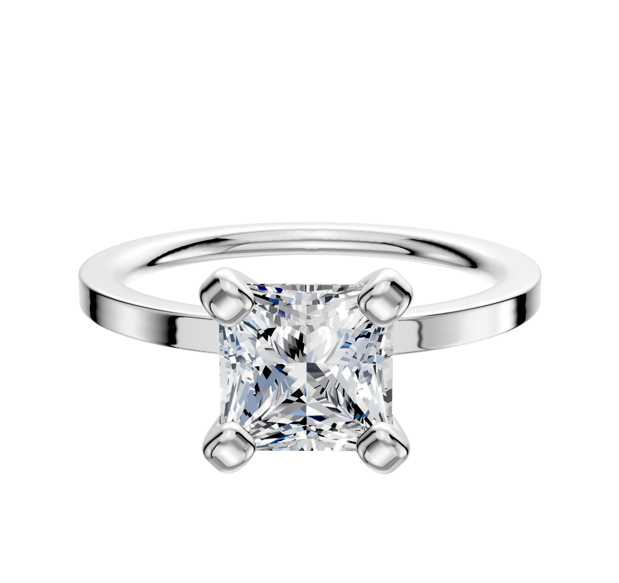 18K White Gold 4 Prong Classic Flat 1.5mm Engagement Ring