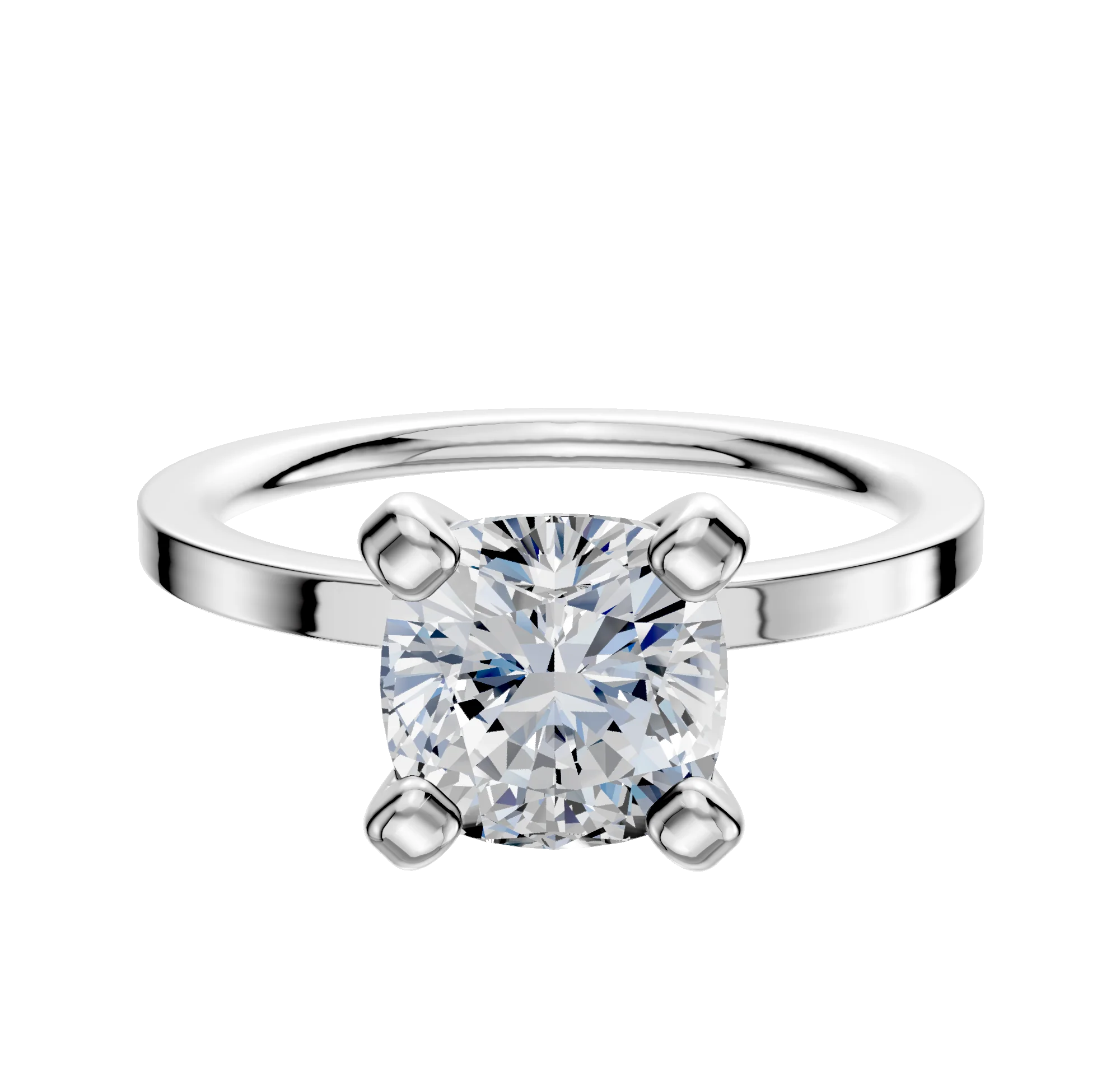 18K White Gold 4 Prong Classic Flat 1.5mm Engagement Ring