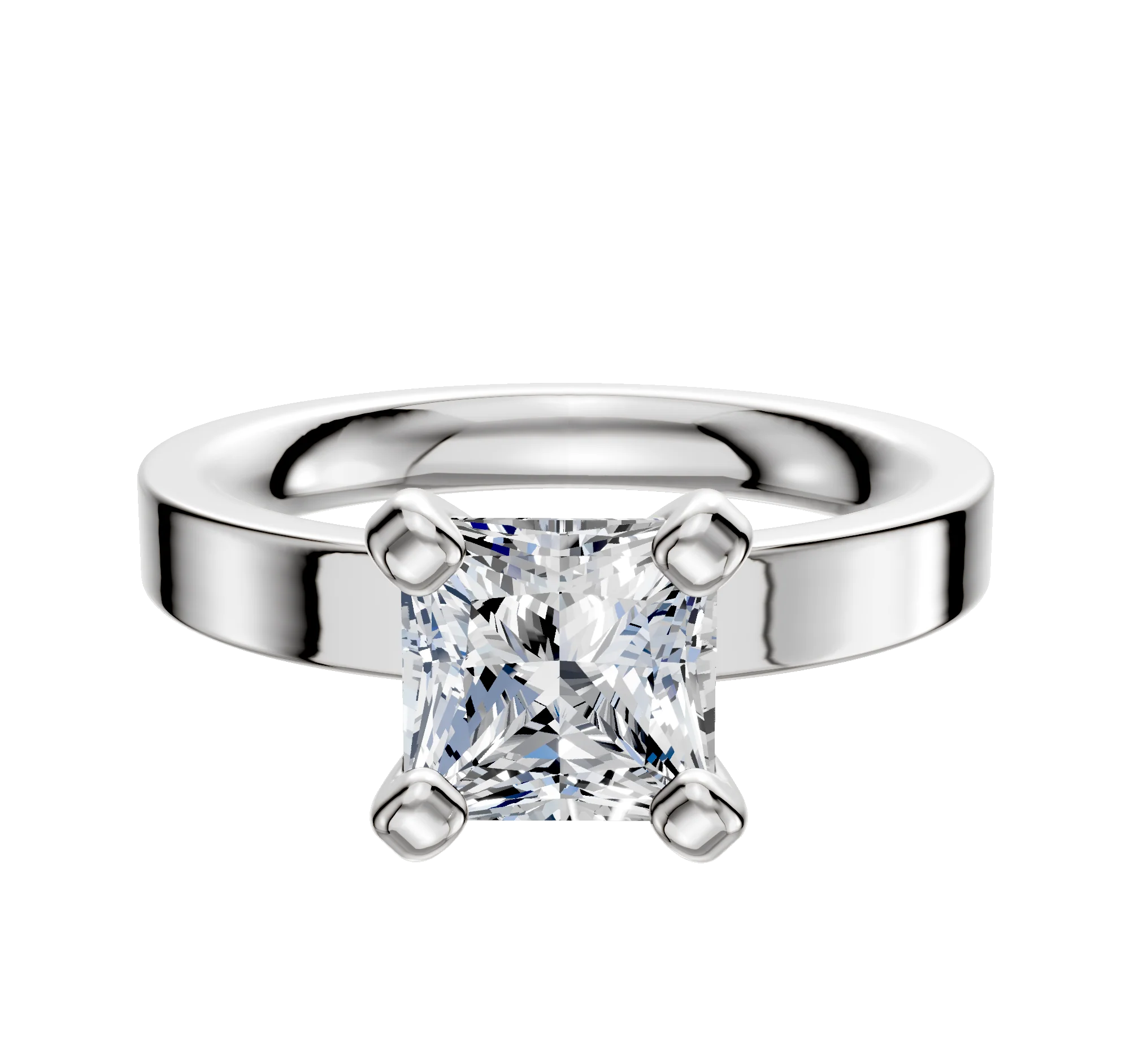 18K White Gold 4 Prong Classic Flat 3.0mm Engagement Ring