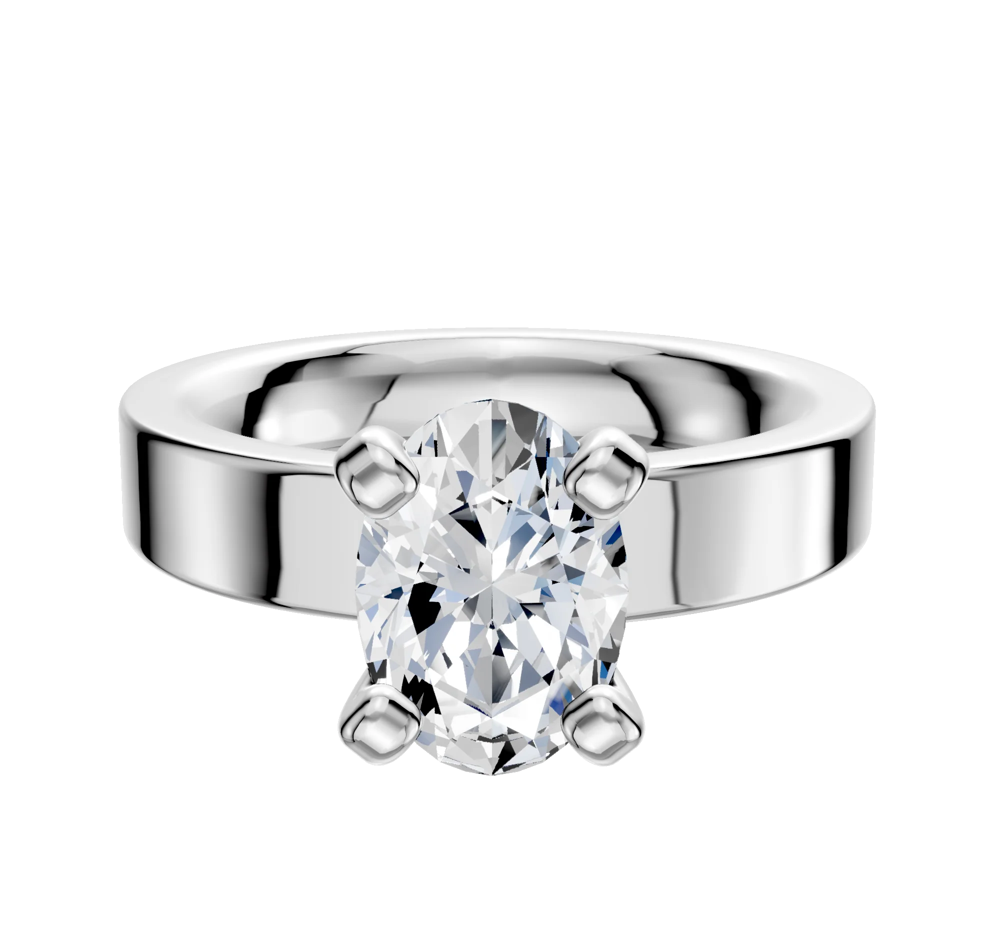 18K White Gold 4 Prong Classic Flat 4.0mm Engagement Ring