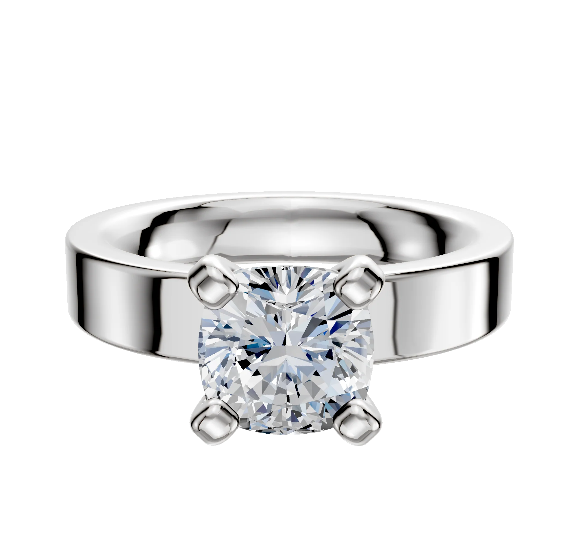 18K White Gold 4 Prong Classic Flat 4.0mm Engagement Ring