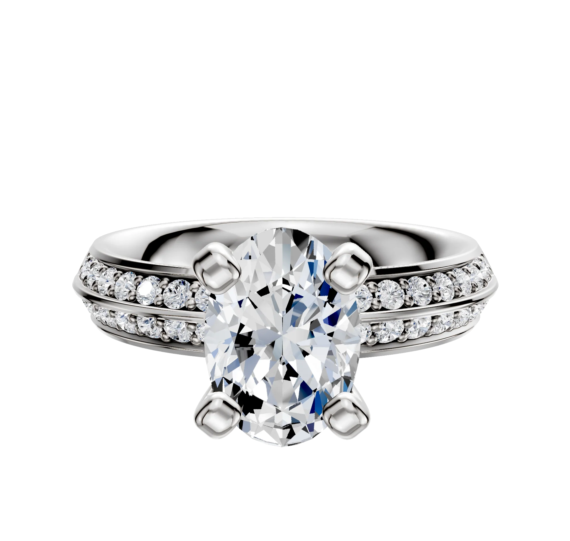 18K White Gold 4 Prong Classic Knife Edge 1-Row-Pave 2.5mm Engagement Ring