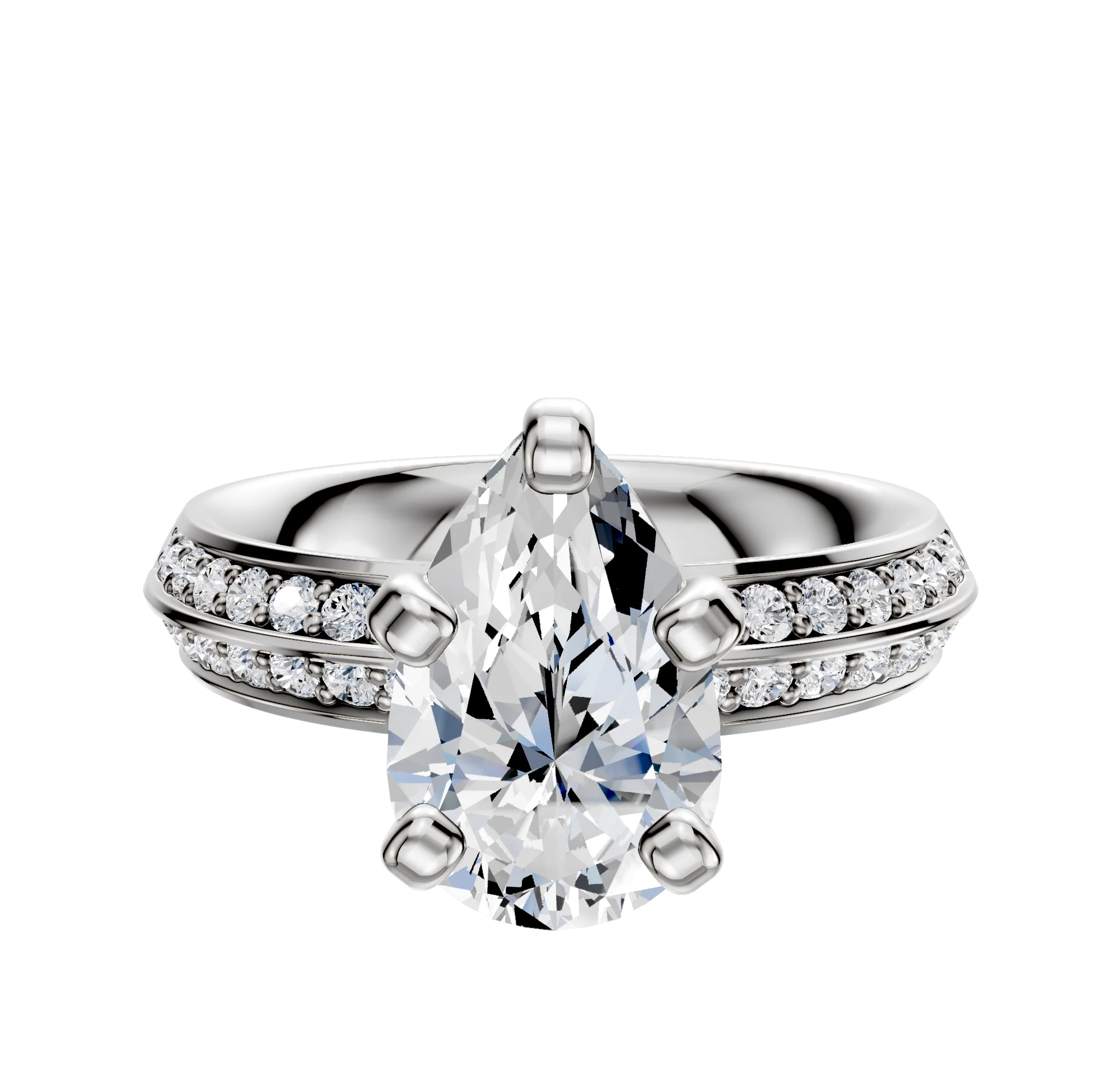 18K White Gold 4 Prong Classic Knife Edge 1-Row-Pave 2.5mm Engagement Ring