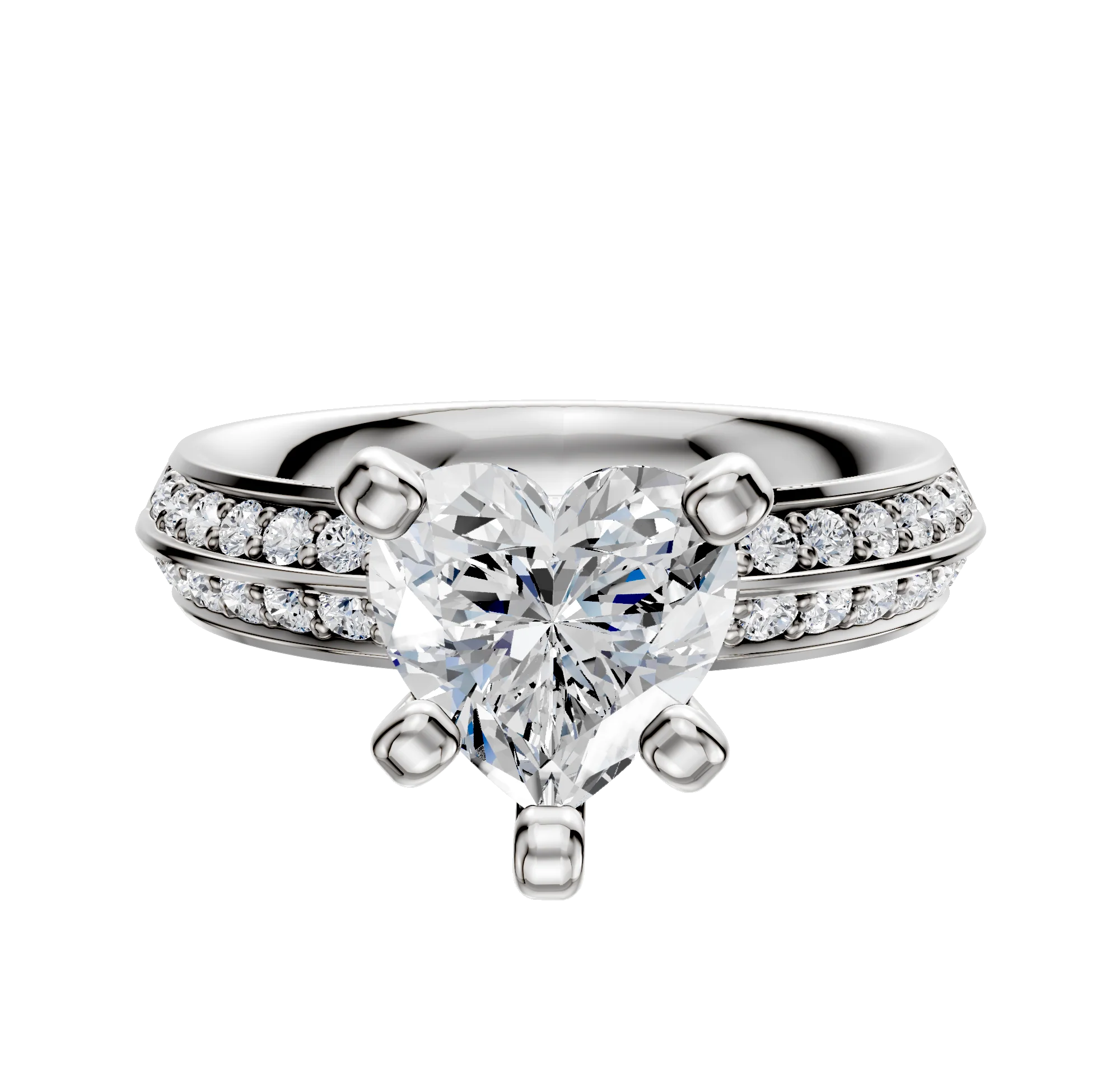 18K White Gold 4 Prong Classic Knife Edge 1-Row-Pave 2.5mm Engagement Ring