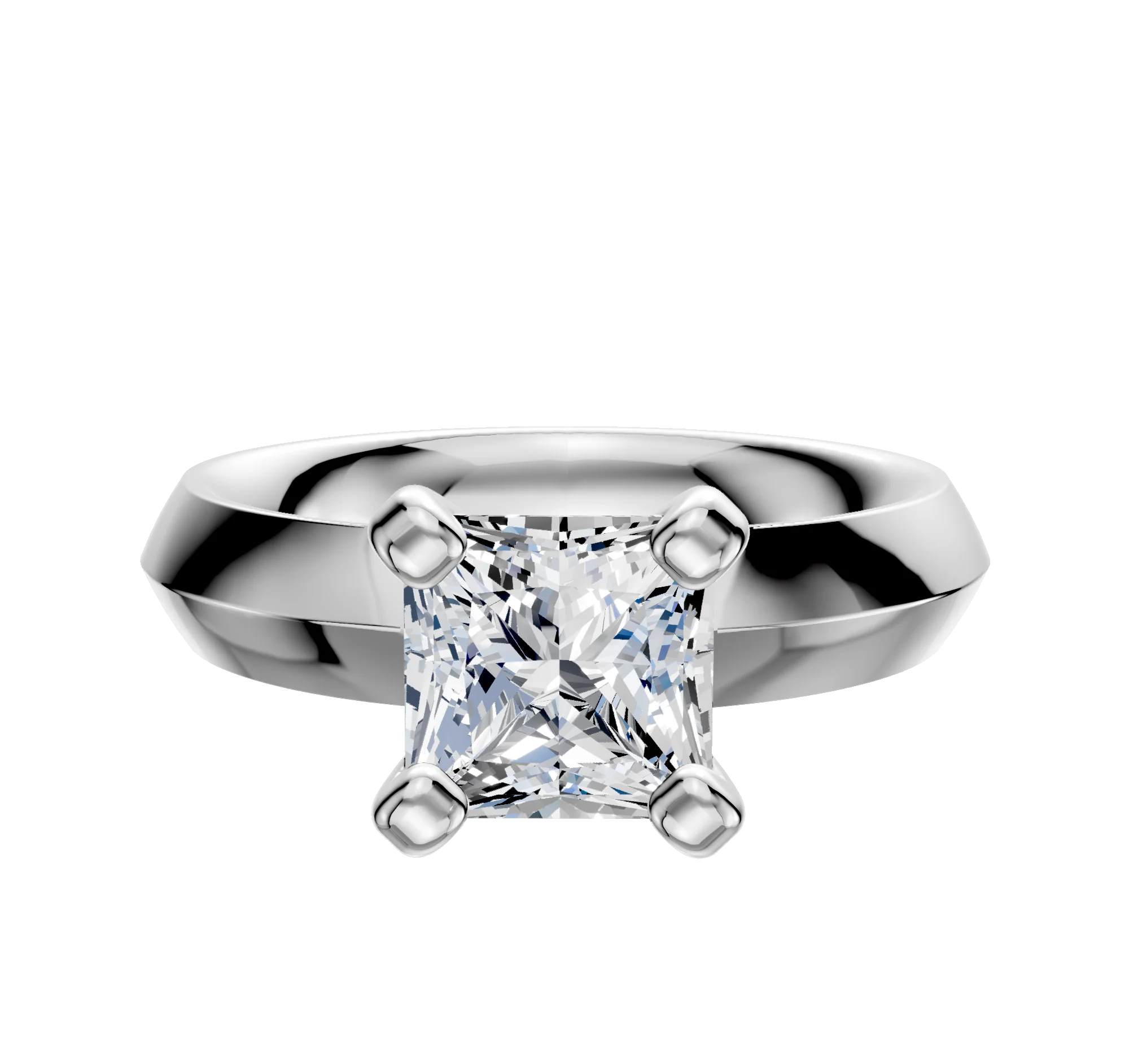 18K White Gold 4 Prong Classic Knife Edge 4.0mm Engagement Ring