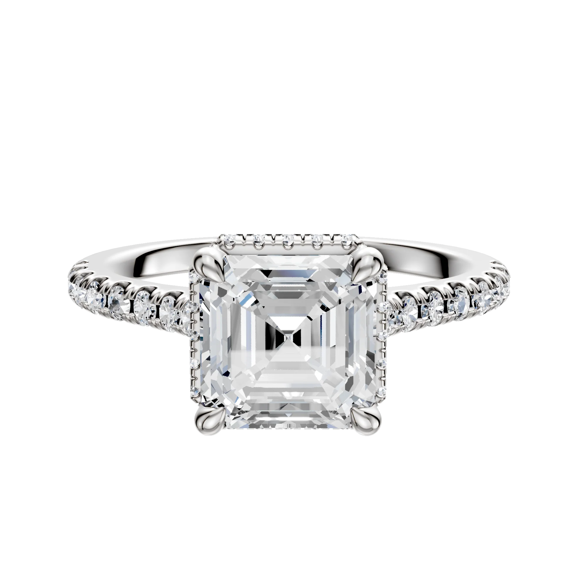 18K White Gold 4 Prong Collar Cathedral Dome 1-Row-Pave 2.5mm Engagement Ring