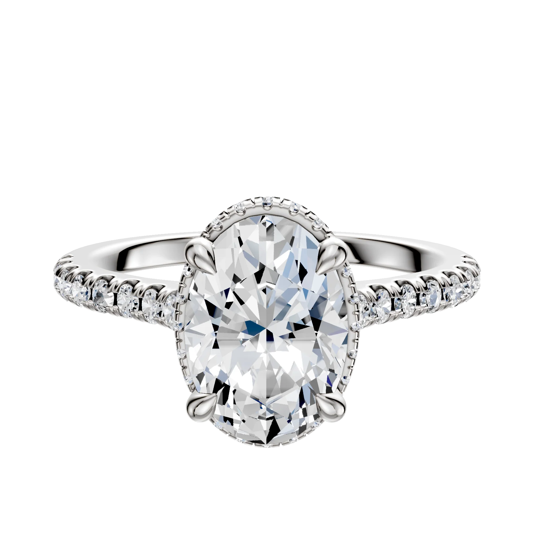 18K White Gold 4 Prong Collar Cathedral Dome 1-Row-Pave 2.5mm Engagement Ring
