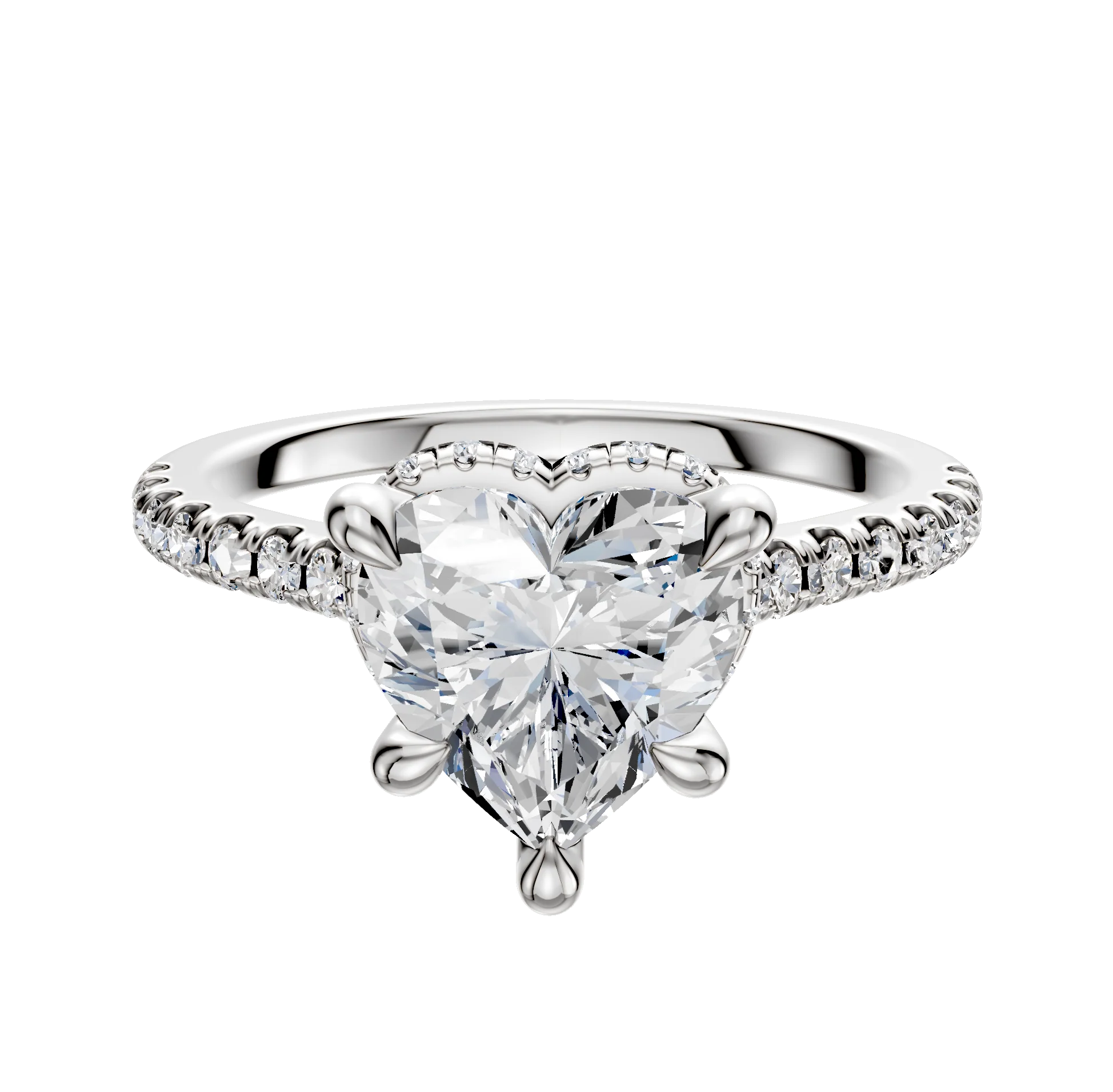 18K White Gold 4 Prong Collar Cathedral Dome 1-Row-Pave 2.5mm Engagement Ring