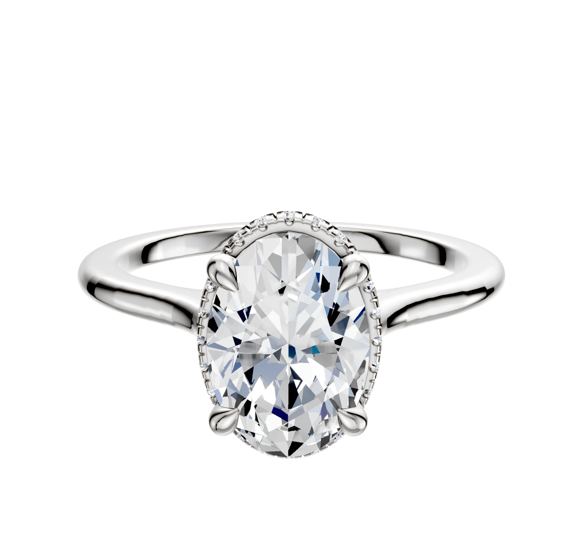 18K White Gold 4 Prong Collar Cathedral Dome 1.5mm Engagement Ring
