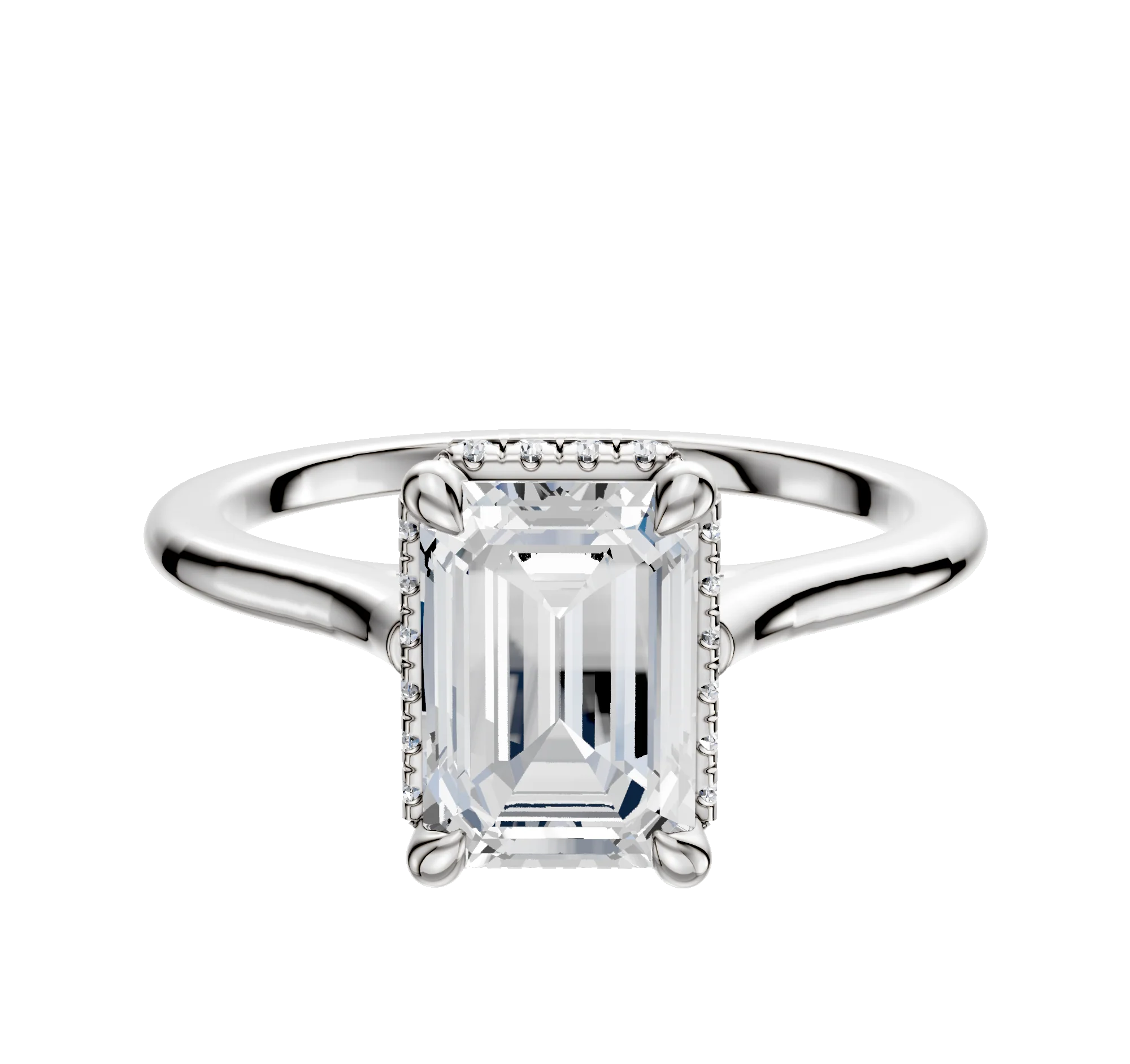 18K White Gold 4 Prong Collar Cathedral Dome 1.5mm Engagement Ring