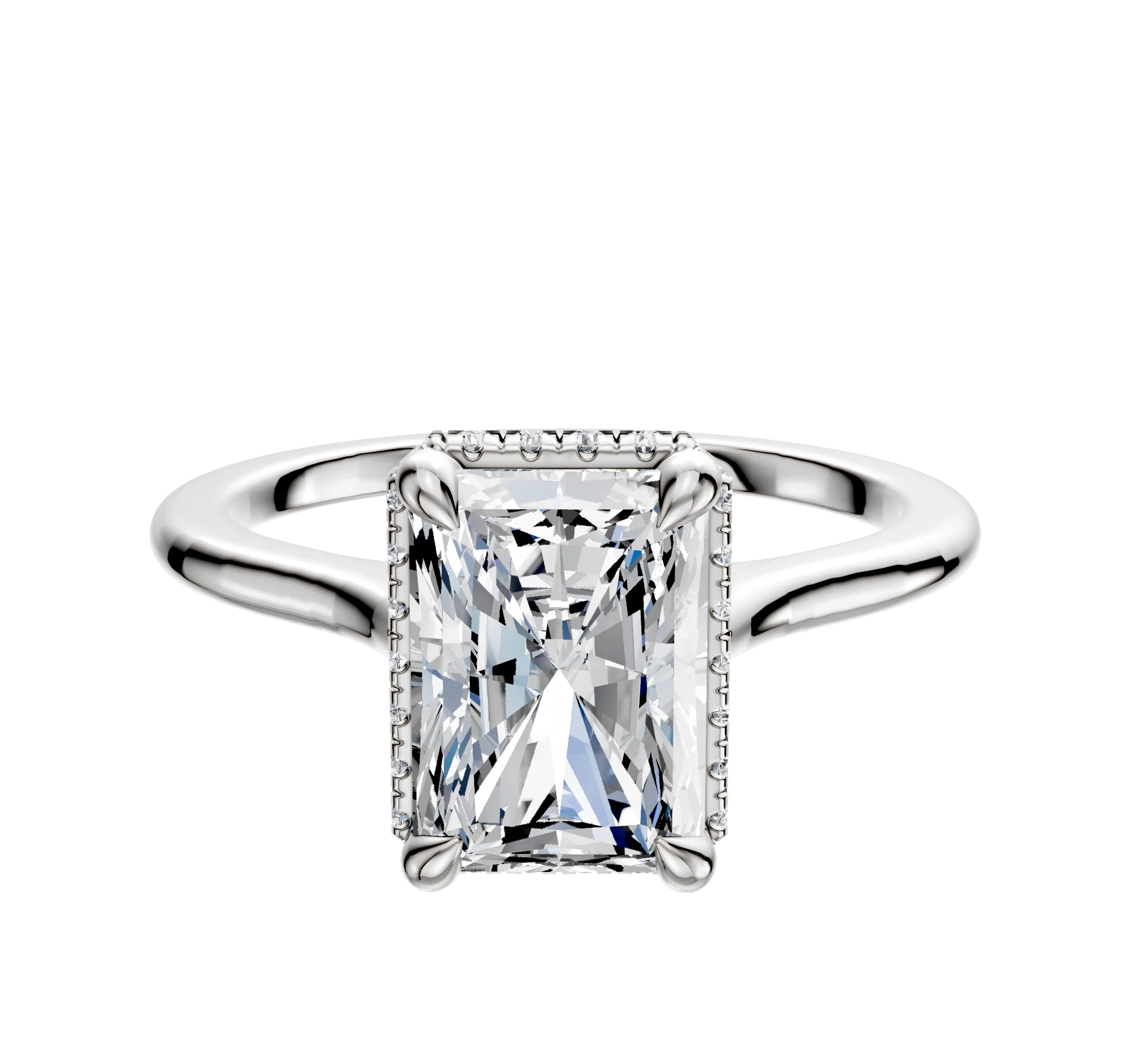 18K White Gold 4 Prong Collar Cathedral Dome 1.5mm Engagement Ring