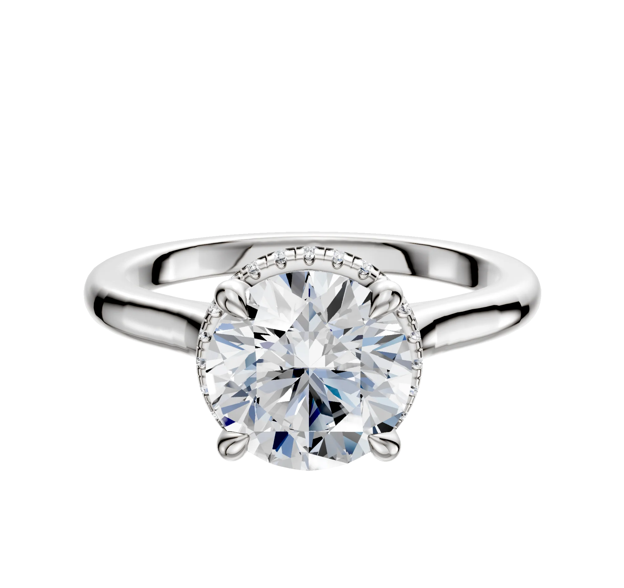 18K White Gold 4 Prong Collar Cathedral Dome 2.0mm Engagement Ring