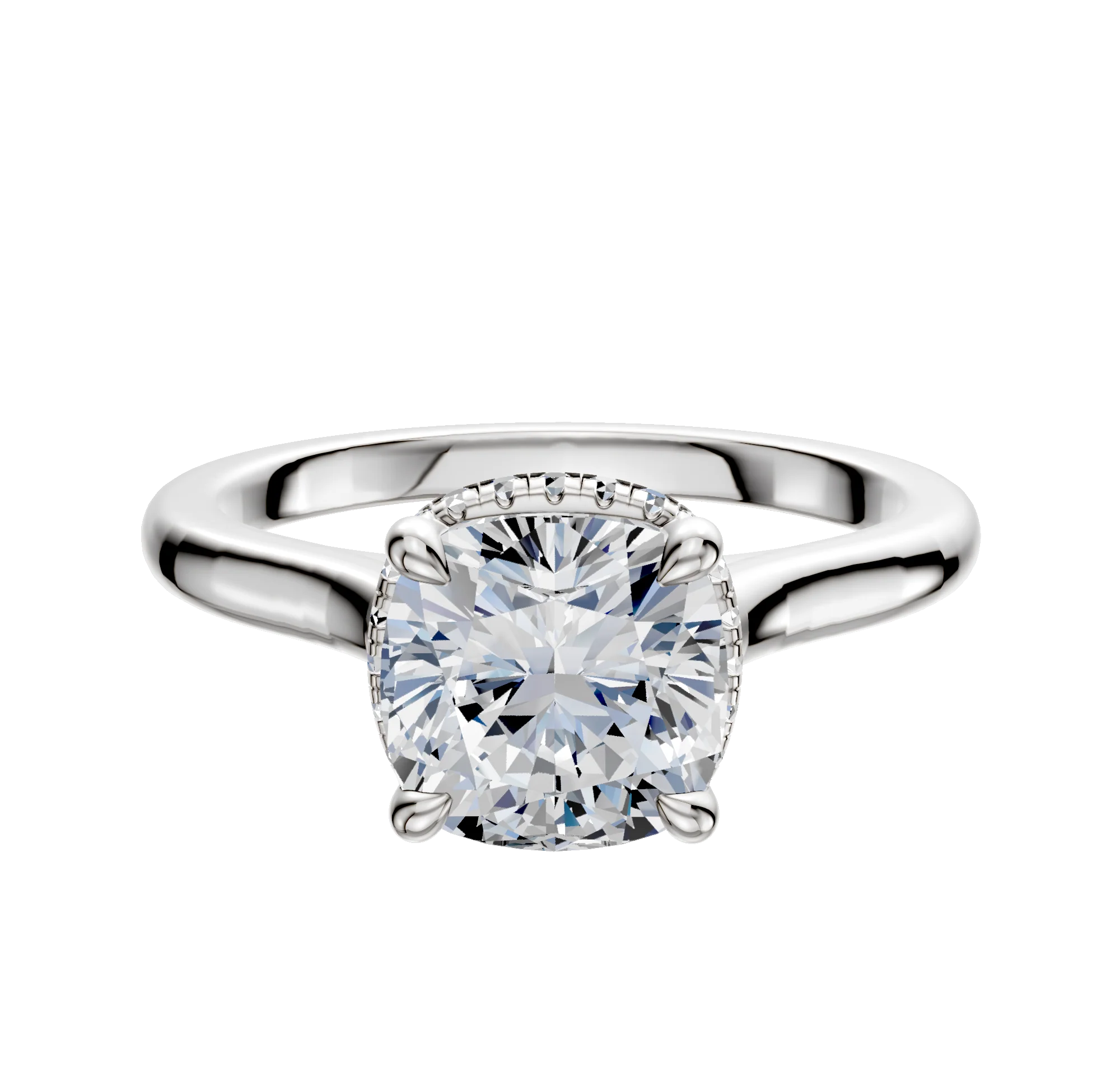 18K White Gold 4 Prong Collar Cathedral Dome 2.0mm Engagement Ring