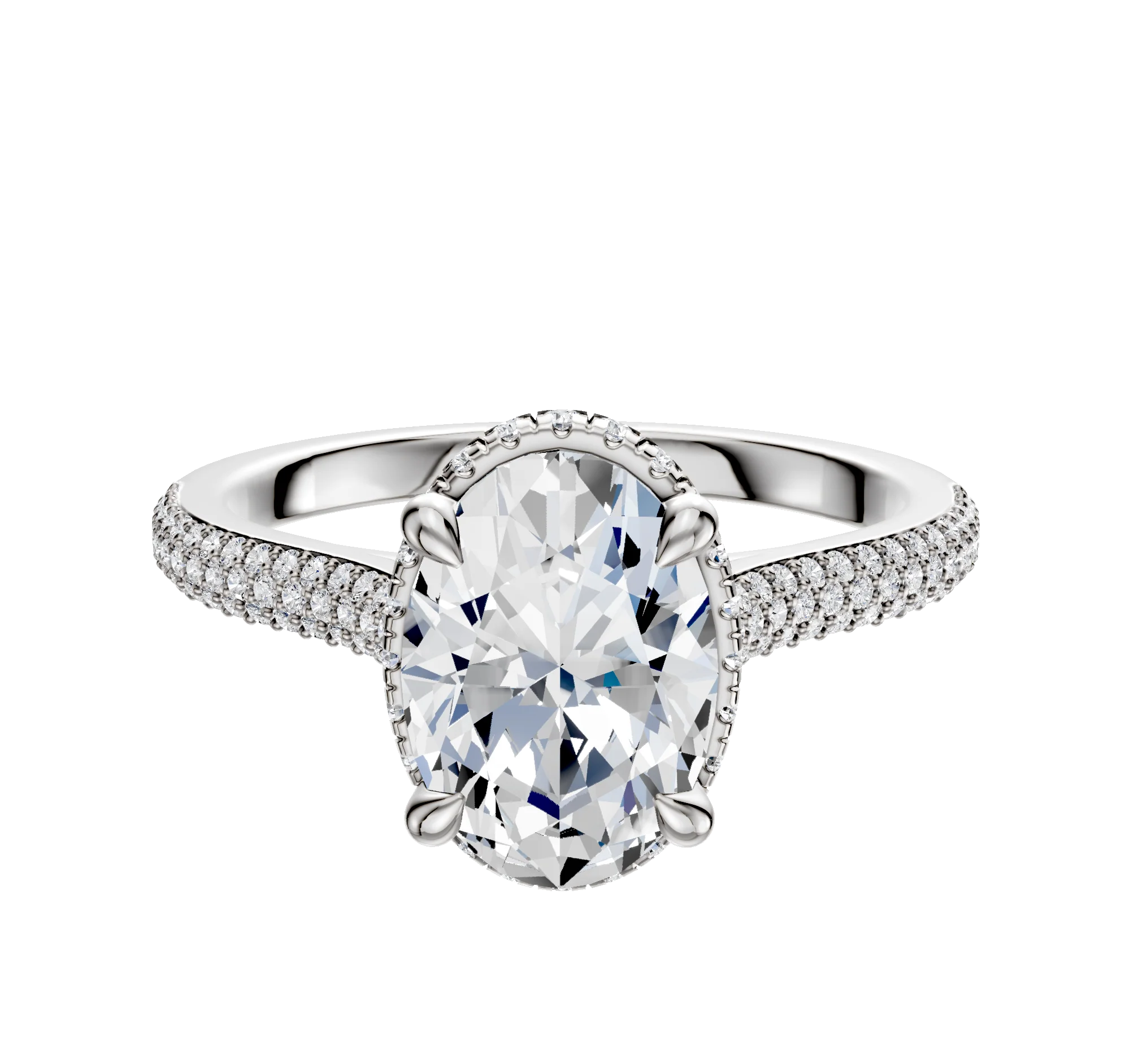 18K White Gold 4 Prong Collar Cathedral Dome 3-Row-Pave 2.0mm Engagement Ring