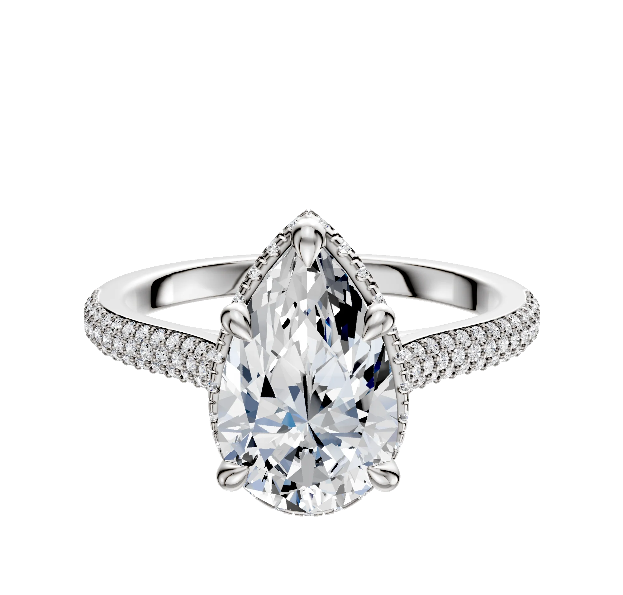 18K White Gold 4 Prong Collar Cathedral Dome 3-Row-Pave 2.0mm Engagement Ring