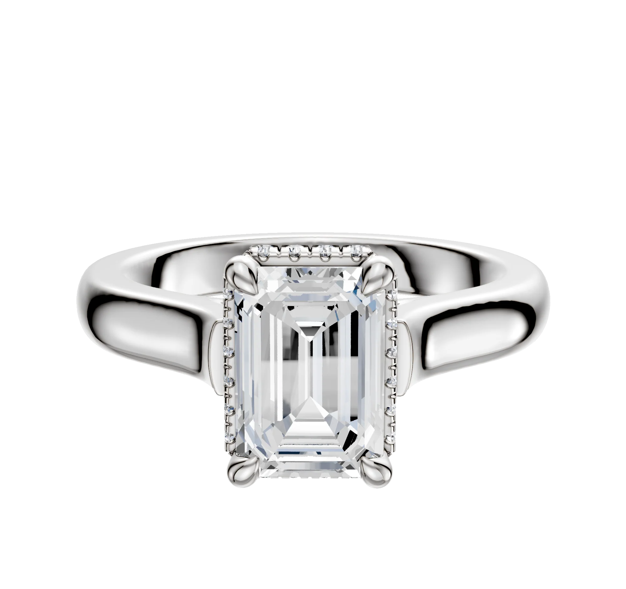 18K White Gold 4 Prong Collar Cathedral Dome 3.0mm Engagement Ring