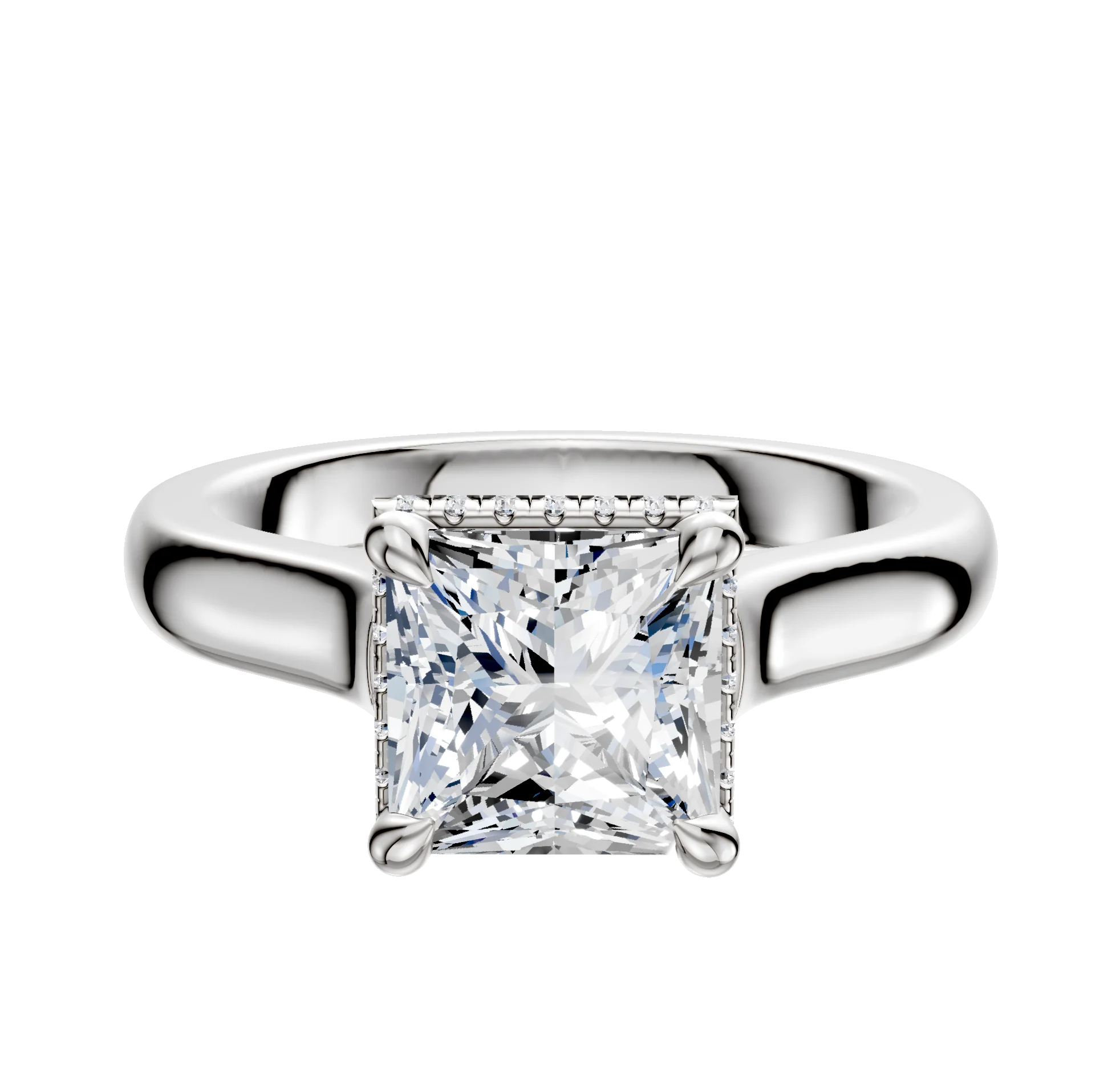 18K White Gold 4 Prong Collar Cathedral Dome 3.0mm Engagement Ring