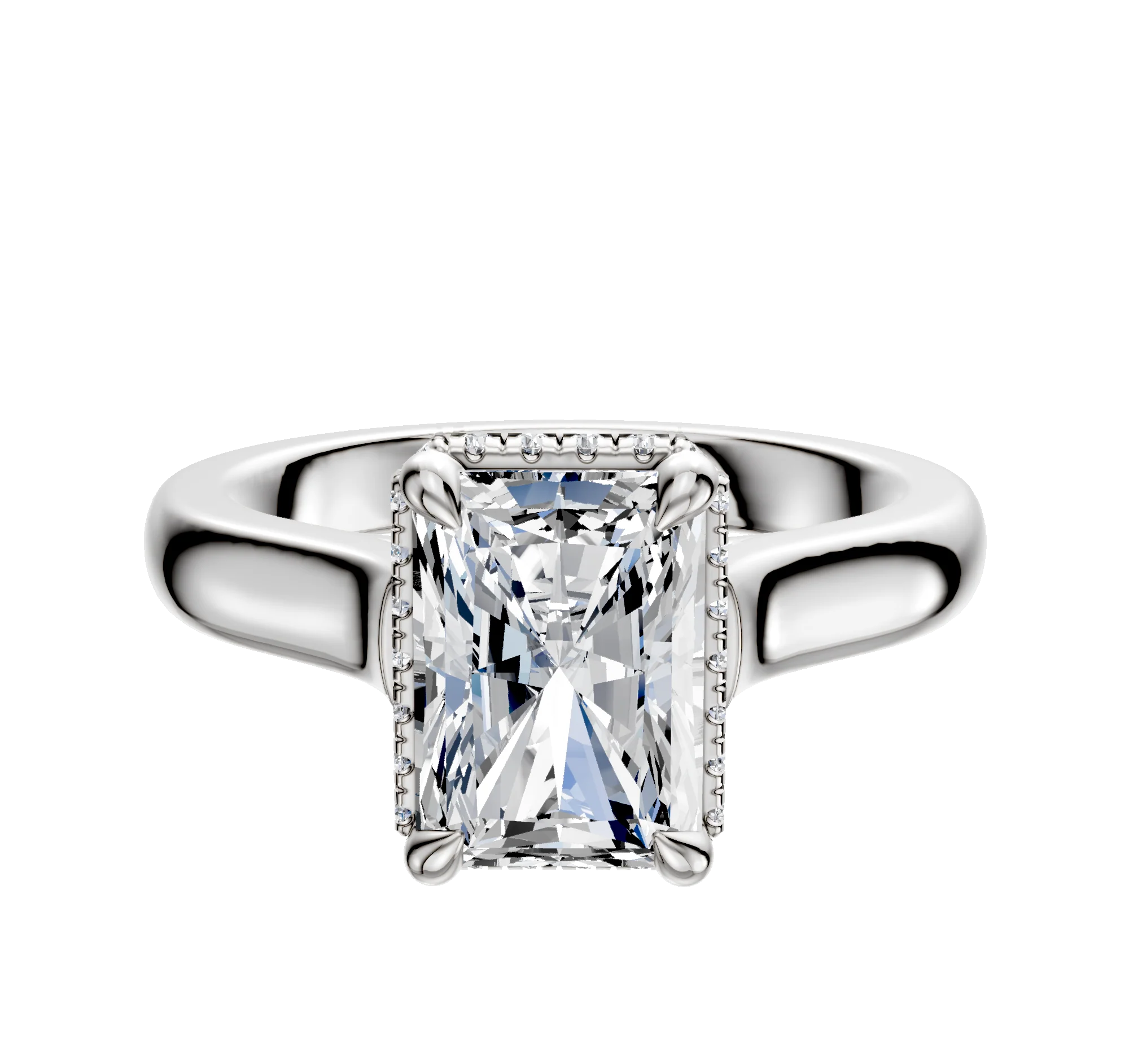 18K White Gold 4 Prong Collar Cathedral Dome 3.0mm Engagement Ring