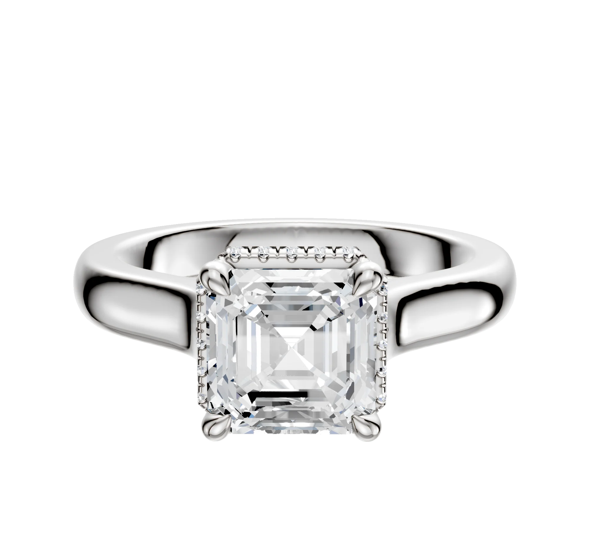 18K White Gold 4 Prong Collar Cathedral Dome 3.0mm Engagement Ring