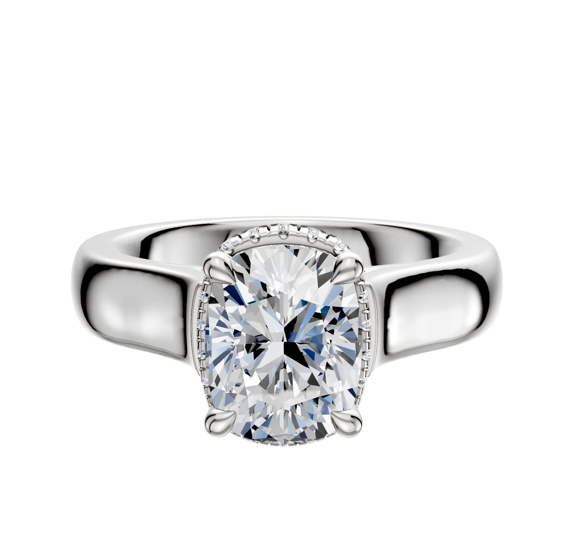 18K White Gold 4 Prong Collar Cathedral Dome 4.0mm Engagement Ring