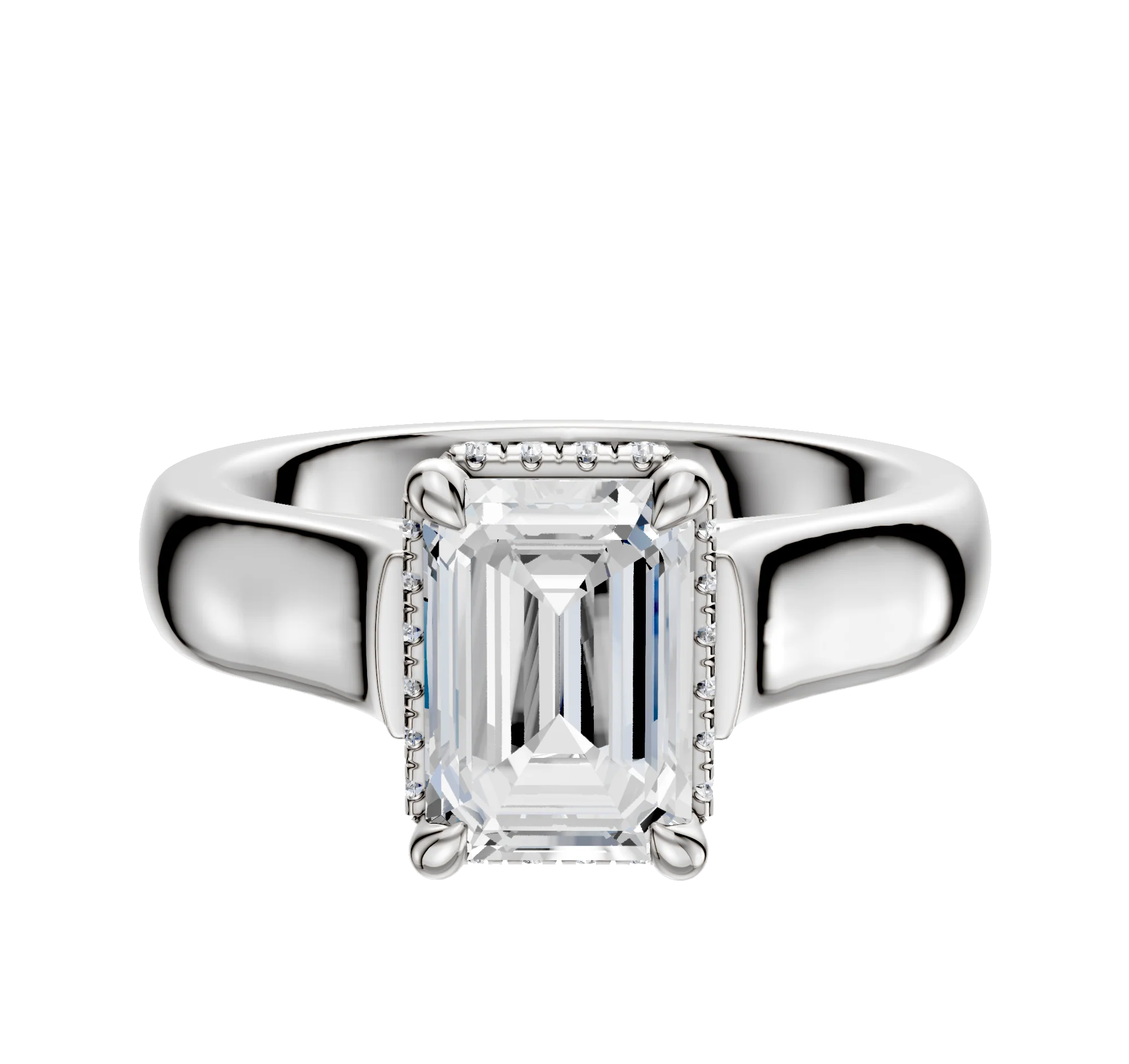 18K White Gold 4 Prong Collar Cathedral Dome 4.0mm Engagement Ring