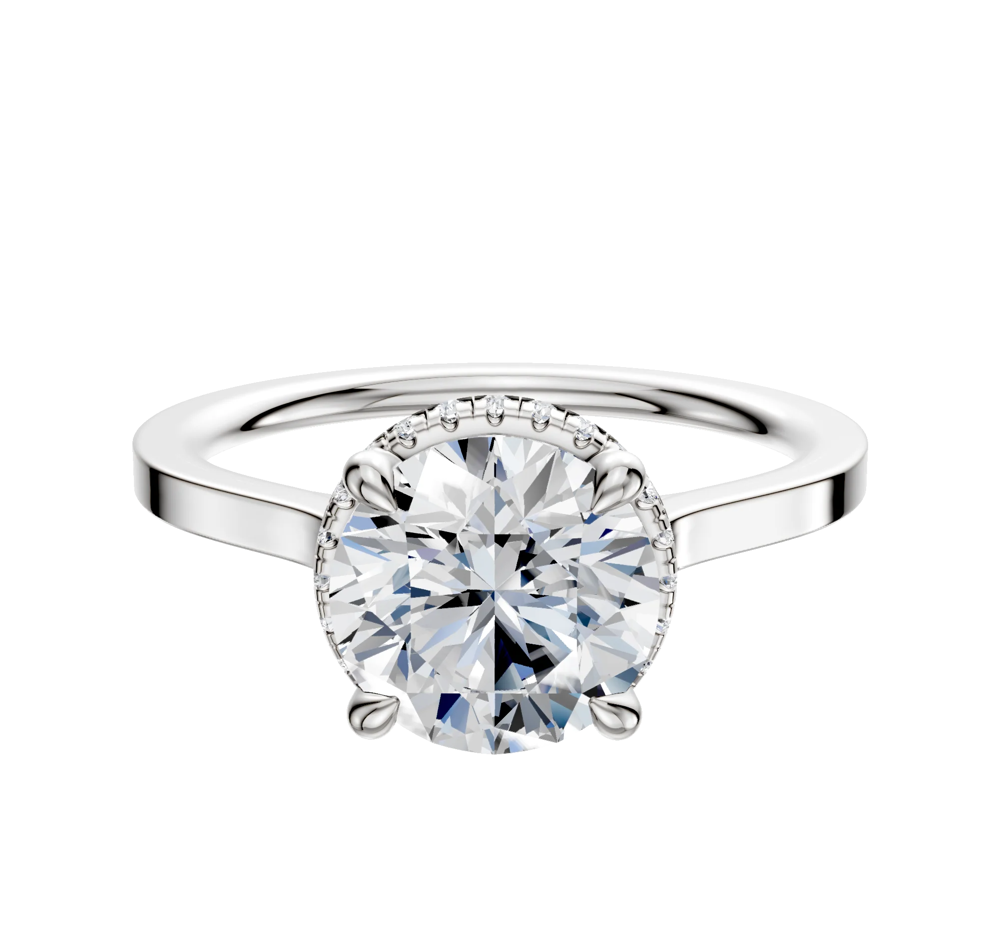 18K White Gold 4 Prong Collar Cathedral Flat 1.5mm Engagement Ring