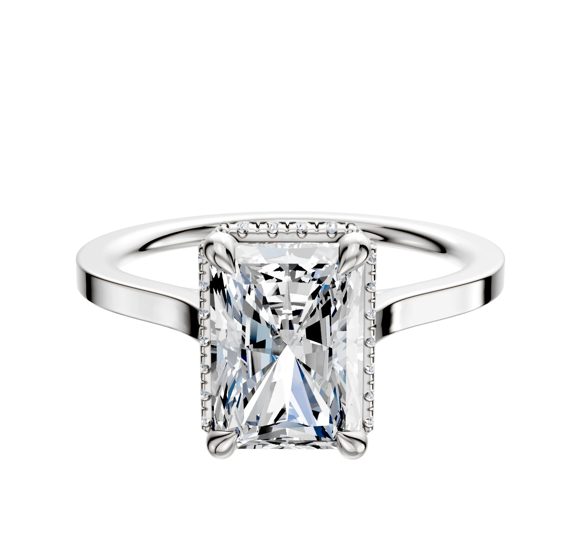 18K White Gold 4 Prong Collar Cathedral Flat 1.5mm Engagement Ring
