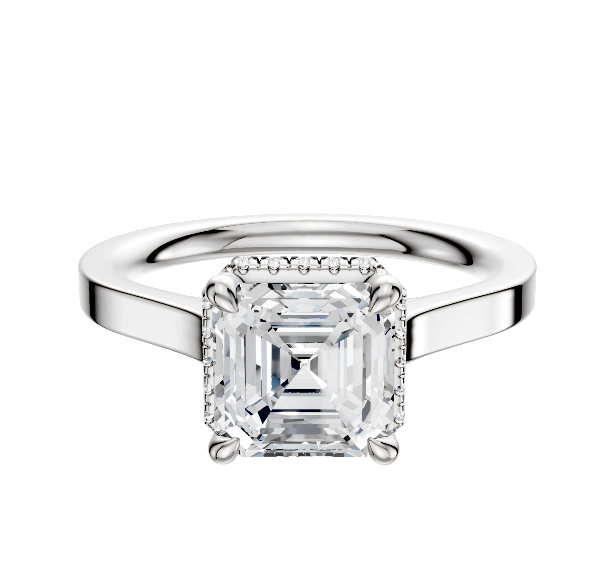 18K White Gold 4 Prong Collar Cathedral Flat 2.0mm Engagement Ring