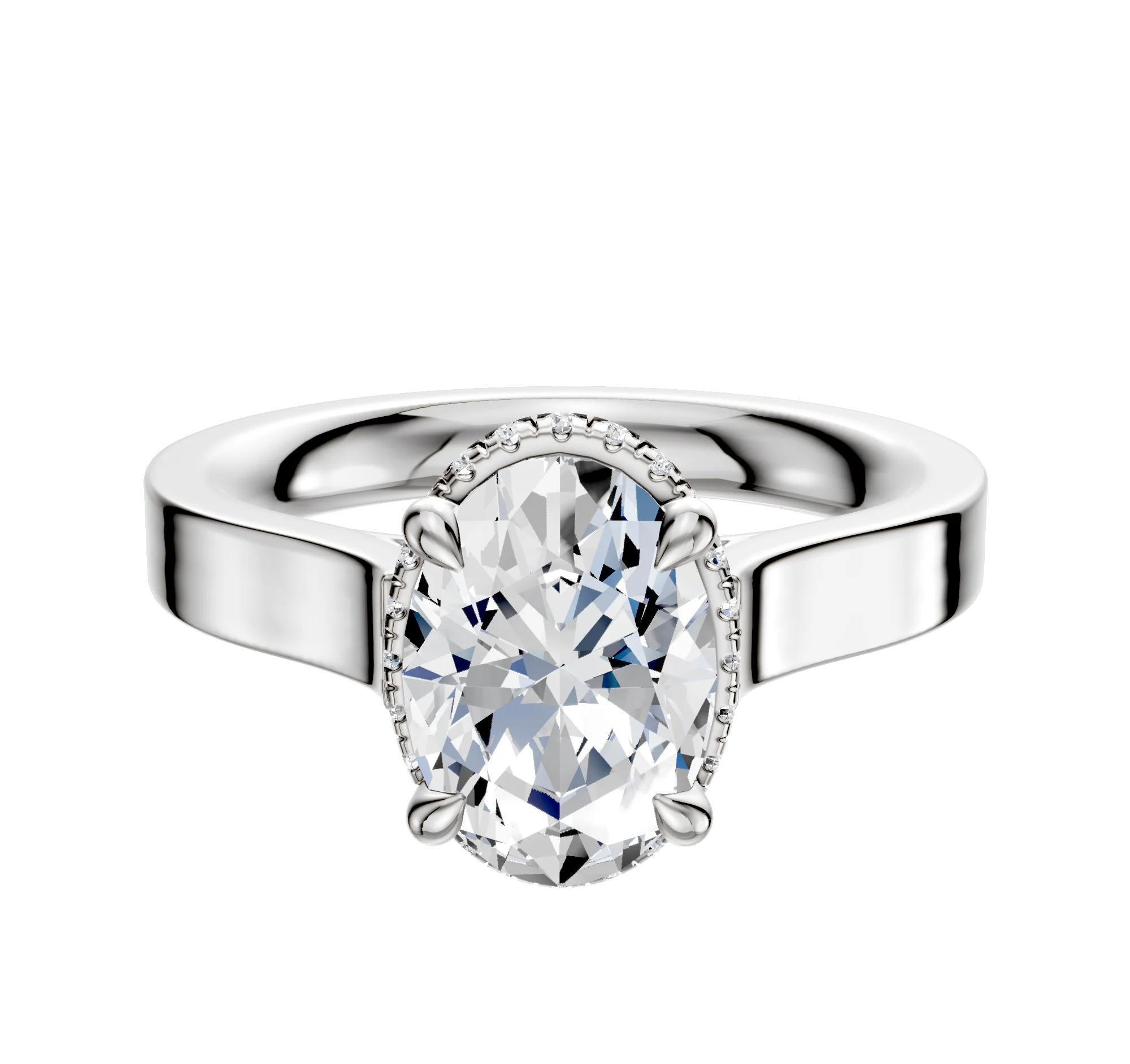 18K White Gold 4 Prong Collar Cathedral Flat 3.0mm Engagement Ring