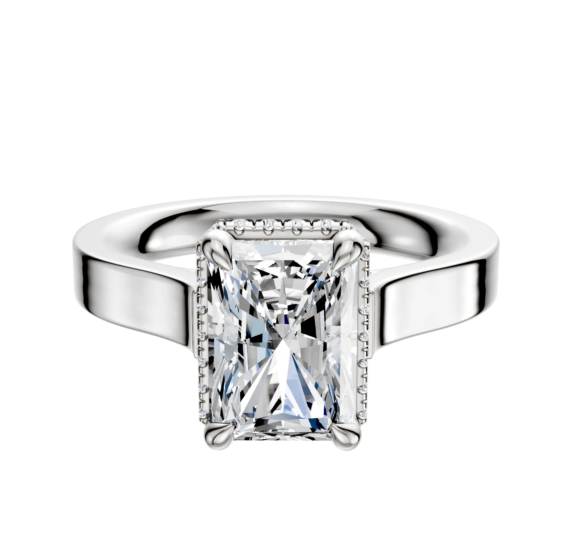 18K White Gold 4 Prong Collar Cathedral Flat 3.0mm Engagement Ring