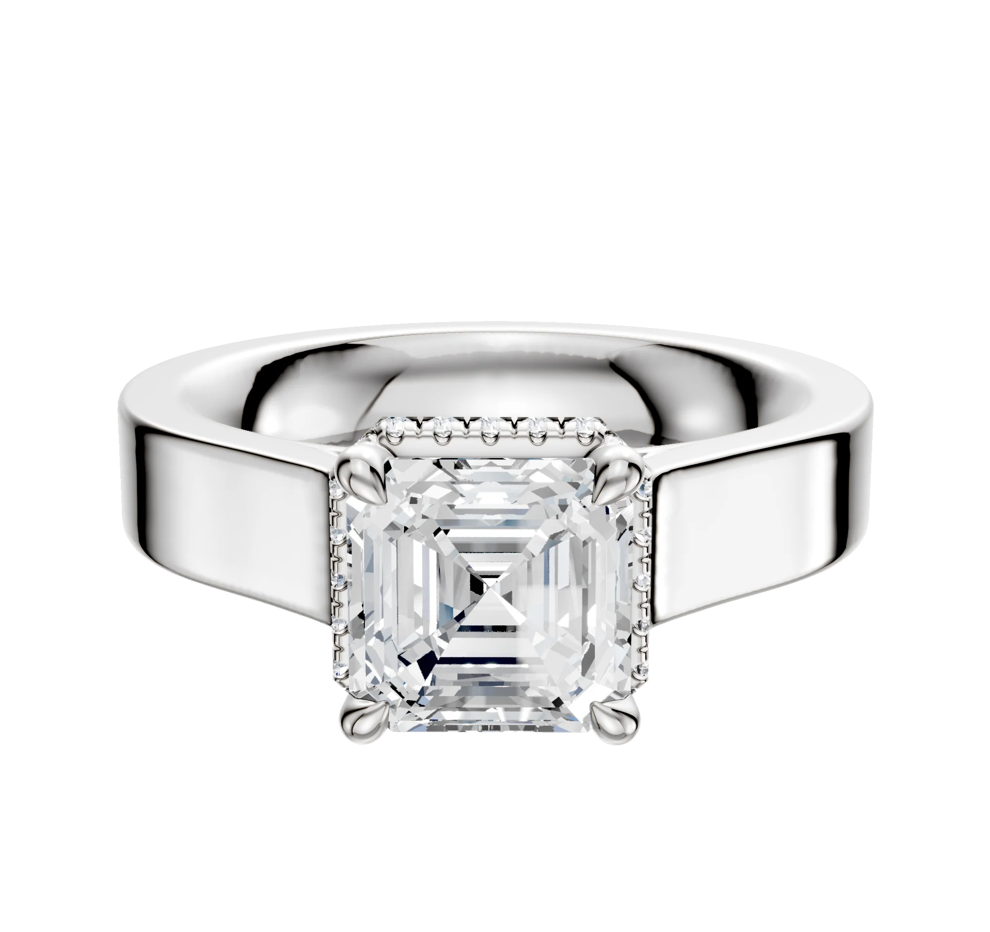 18K White Gold 4 Prong Collar Cathedral Flat 4.0mm Engagement Ring