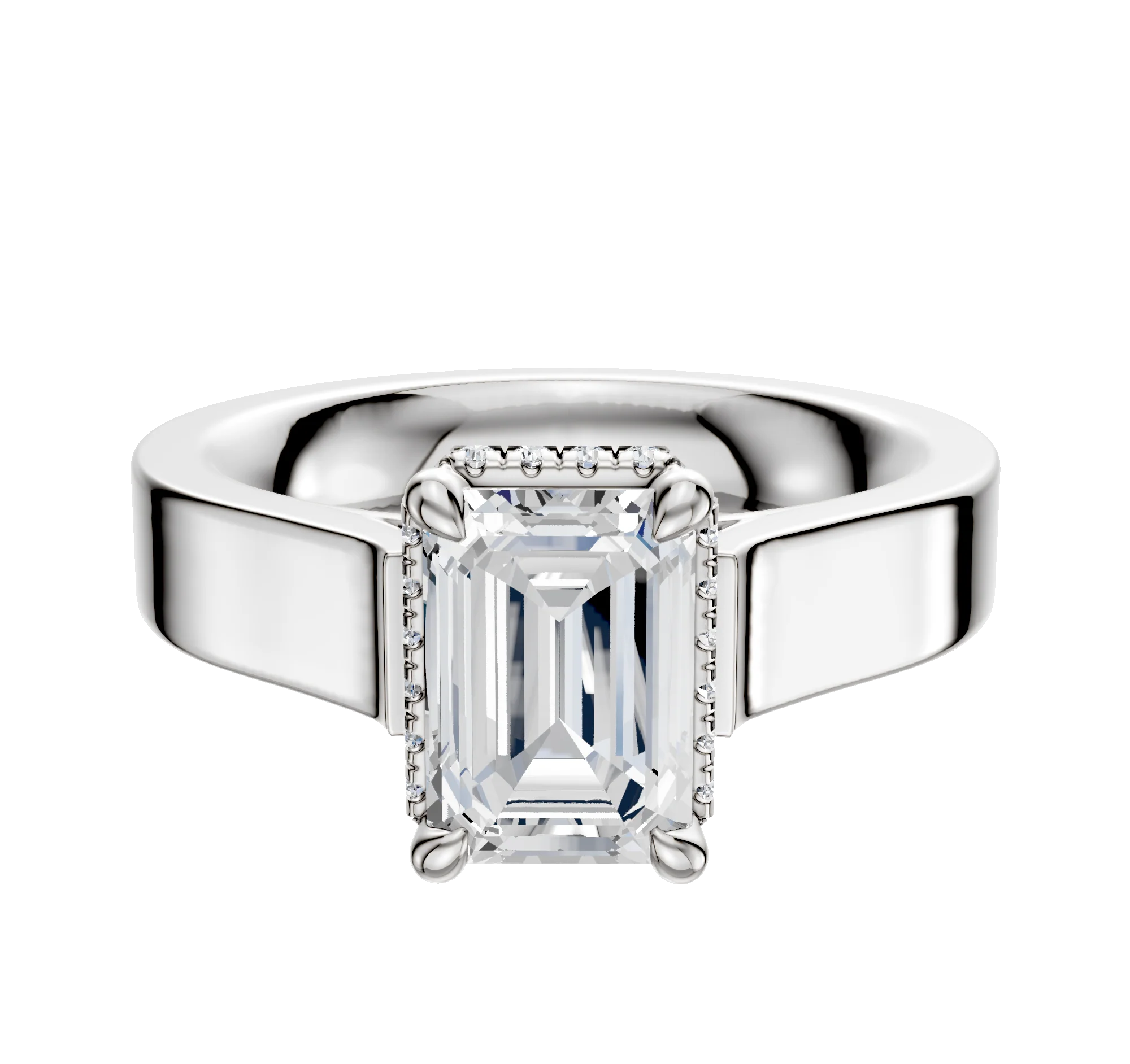 18K White Gold 4 Prong Collar Cathedral Flat 4.0mm Engagement Ring