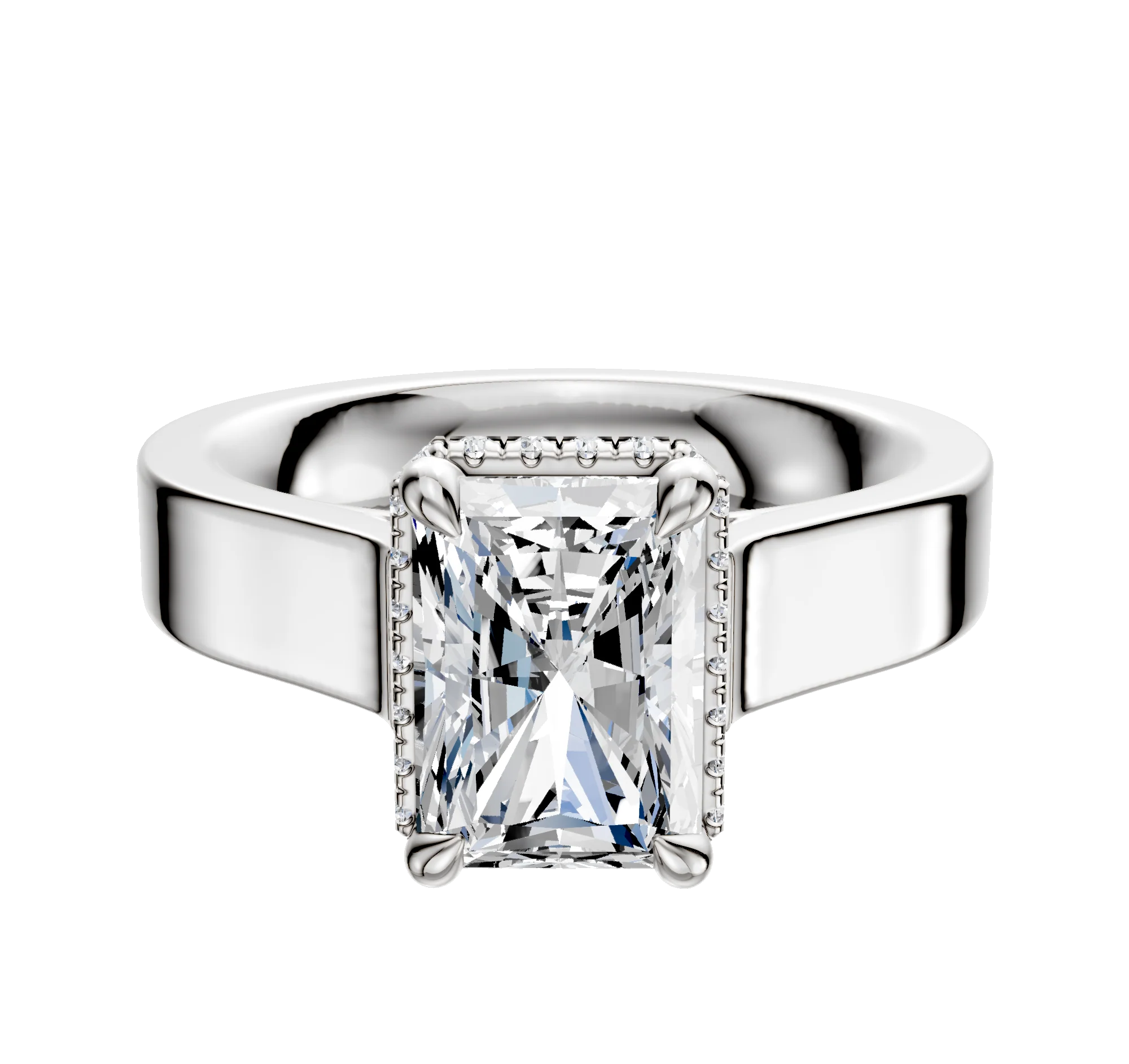 18K White Gold 4 Prong Collar Cathedral Flat 4.0mm Engagement Ring