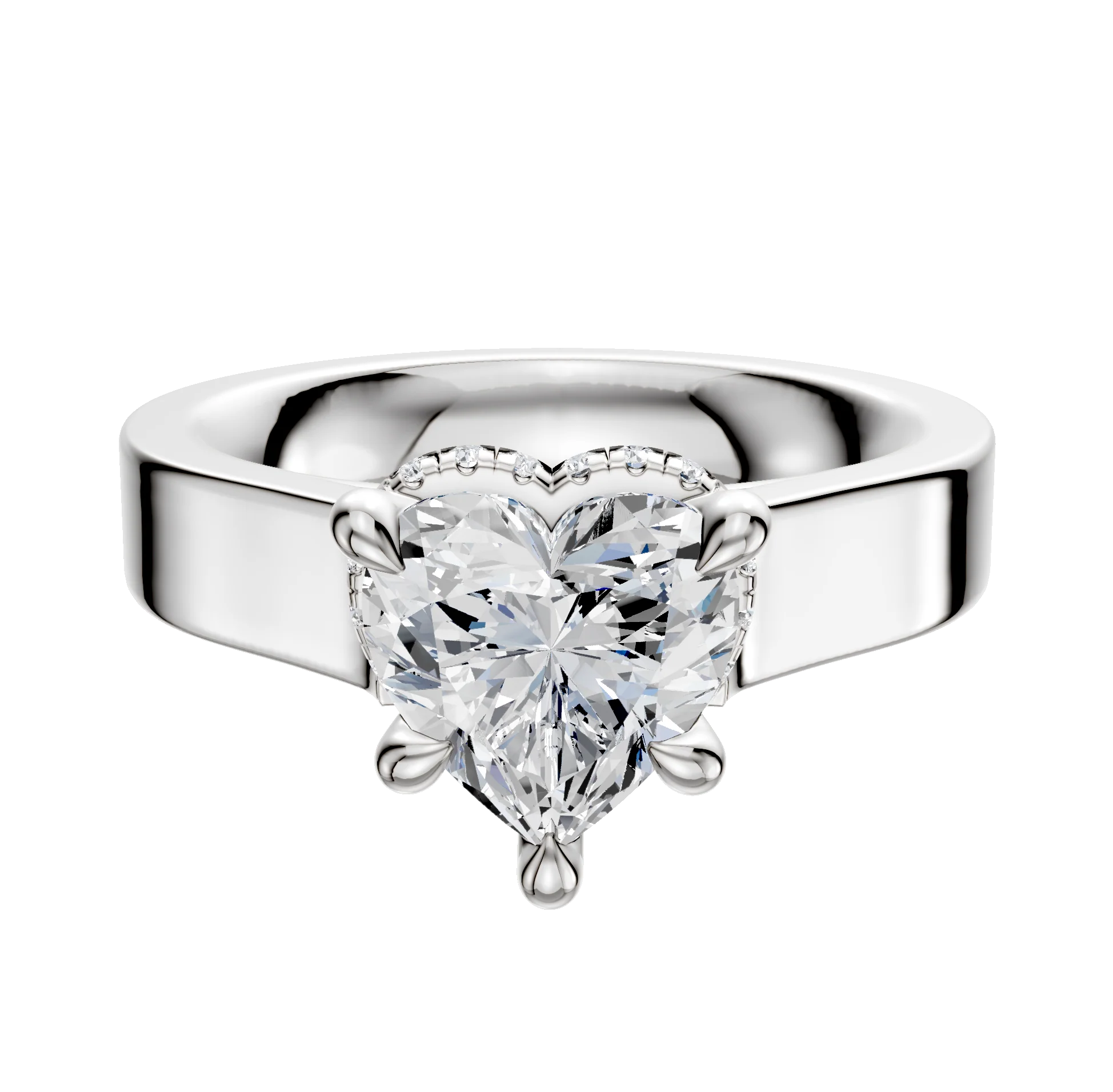 18K White Gold 4 Prong Collar Cathedral Flat 4.0mm Engagement Ring