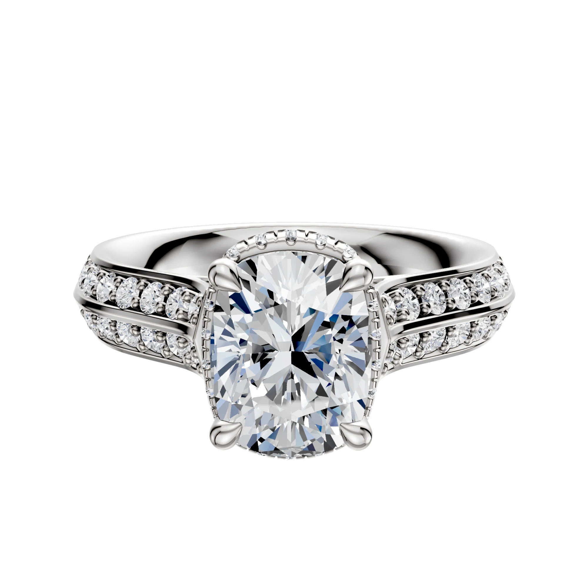 18K White Gold 4 Prong Collar Cathedral Knife Edge 1-Row-Pave 2.5mm Engagement Ring