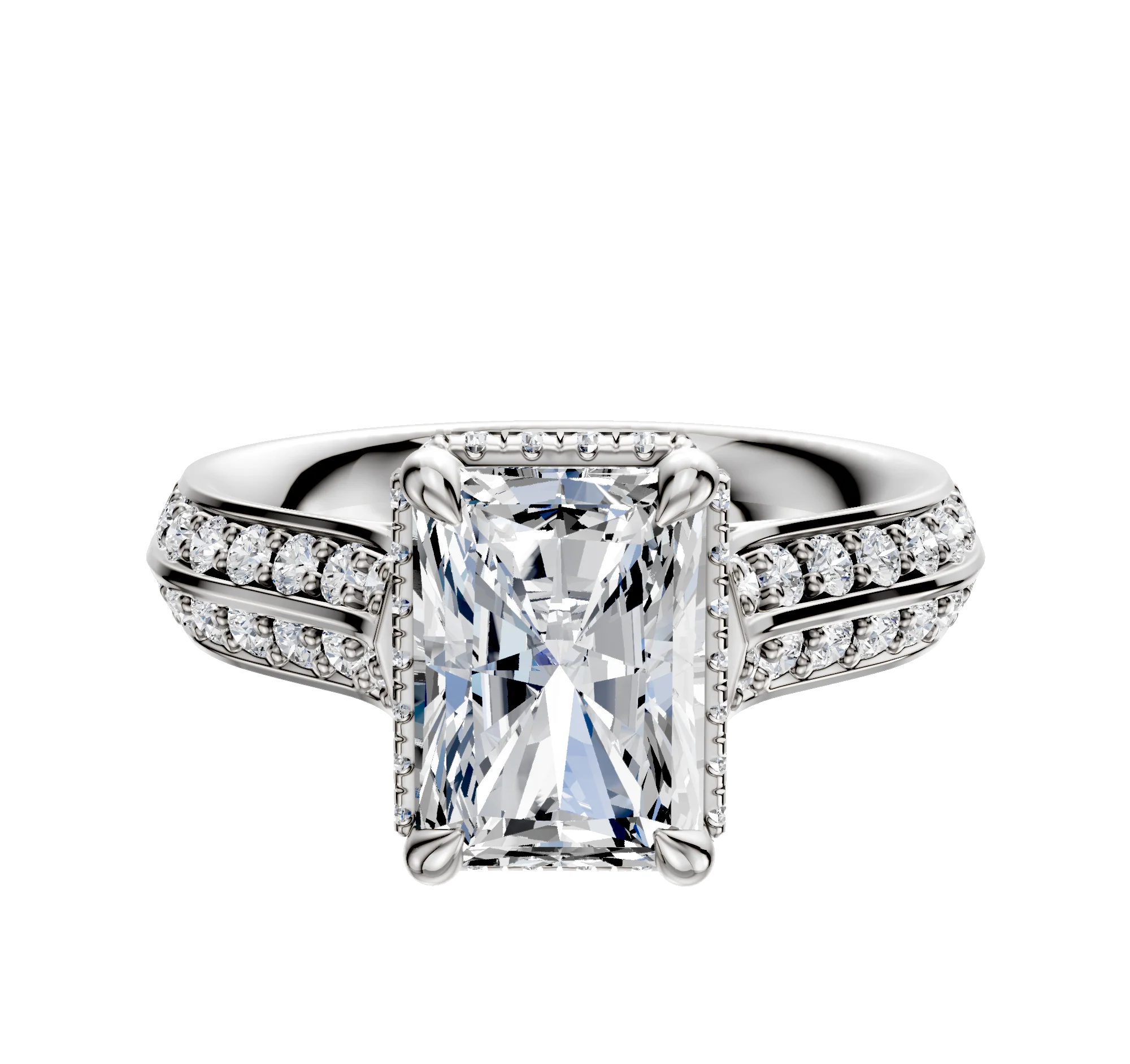 18K White Gold 4 Prong Collar Cathedral Knife Edge 1-Row-Pave 2.5mm Engagement Ring
